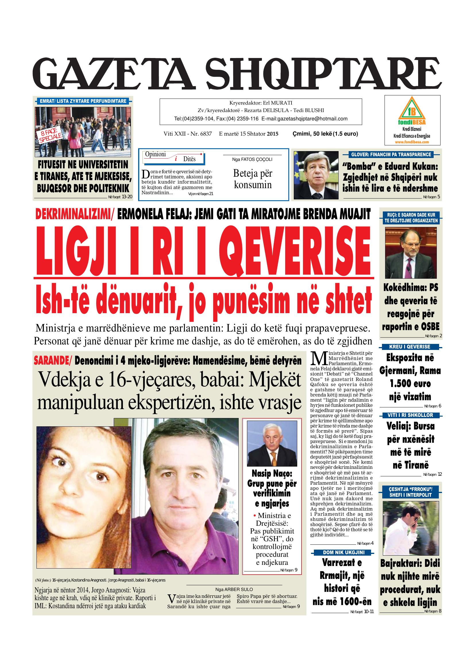 Gazeta Shqiptare 2015-09-15
