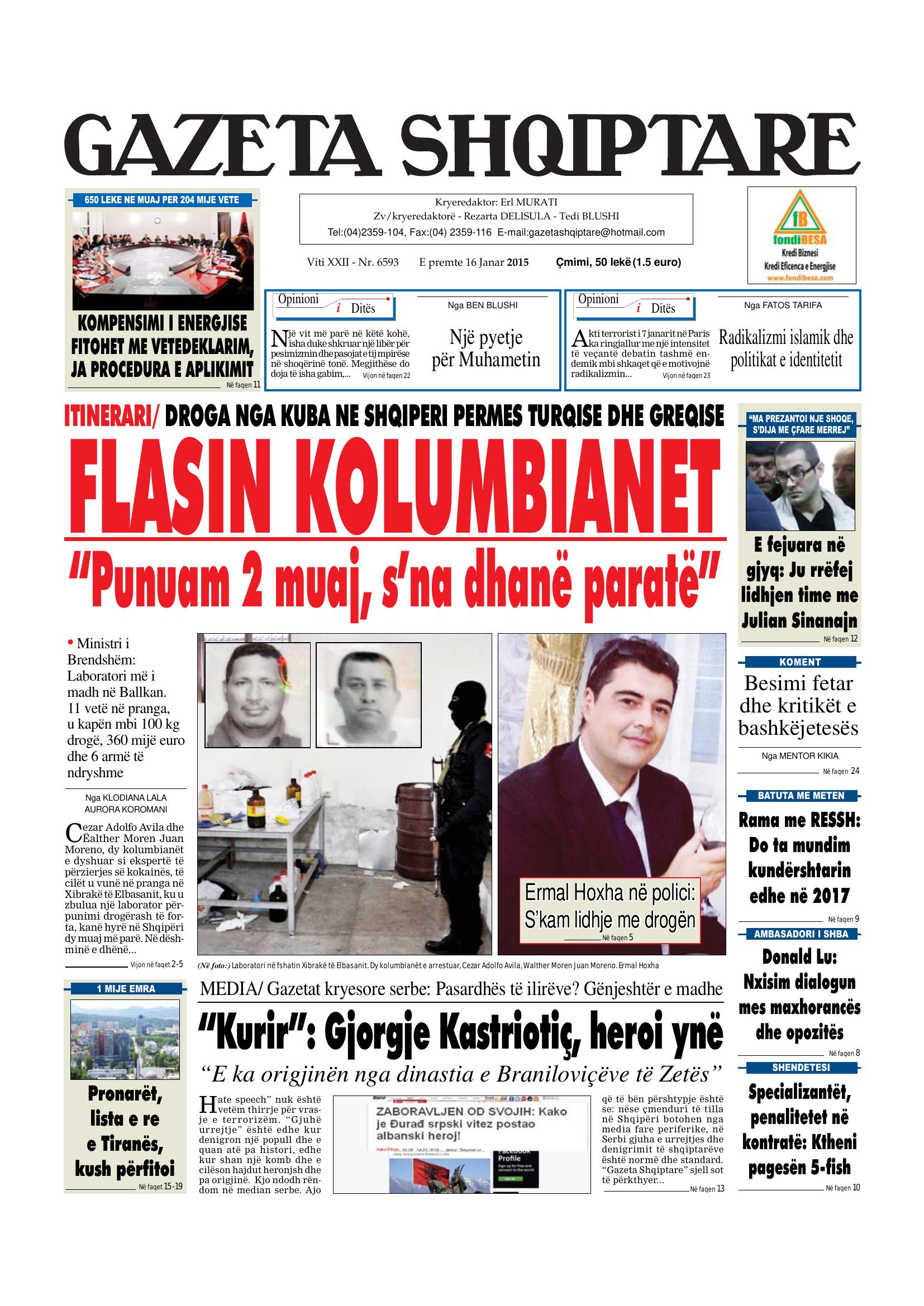 Gazeta Shqiptare 2015-01-16