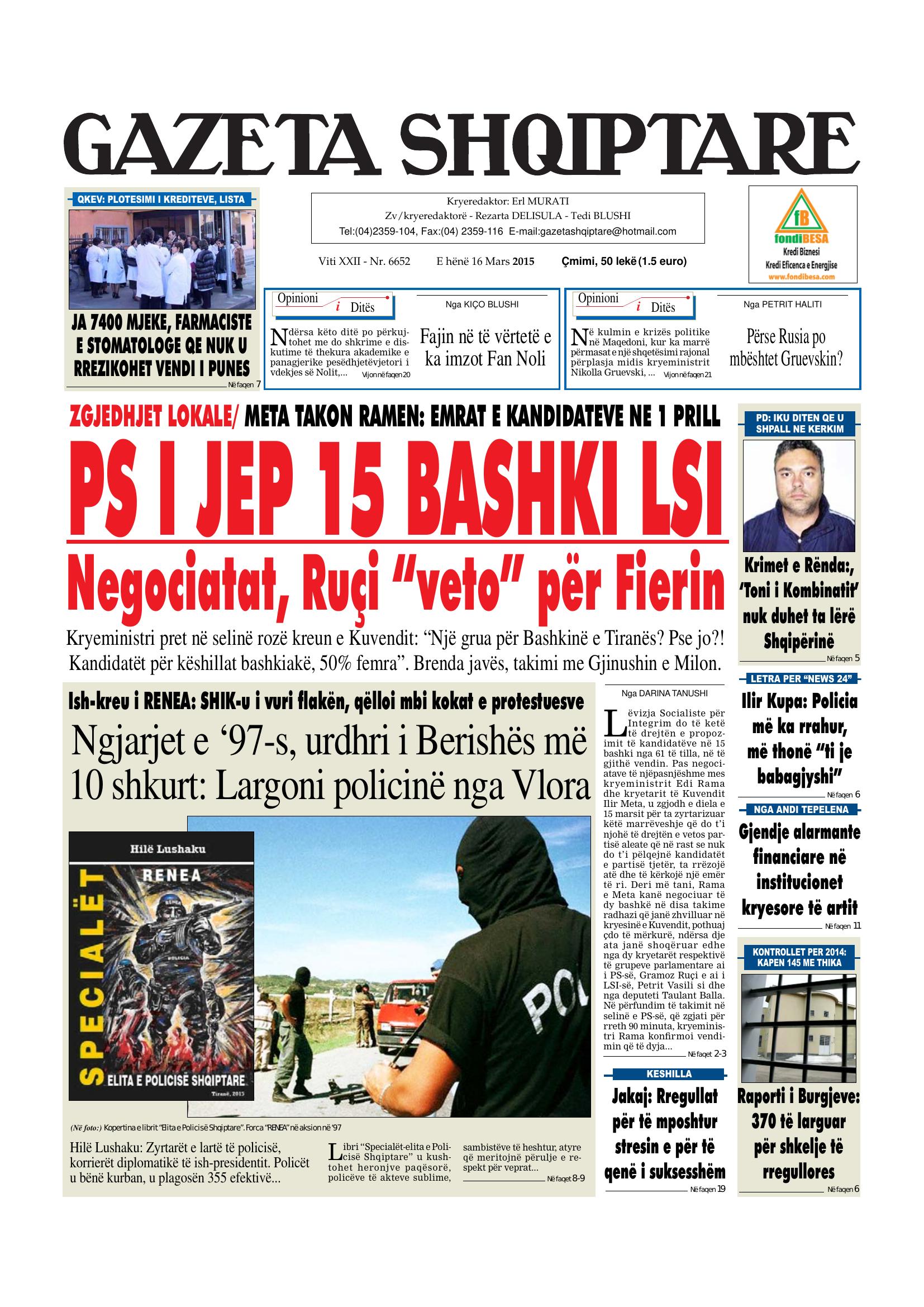 Gazeta Shqiptare 2015-03-16