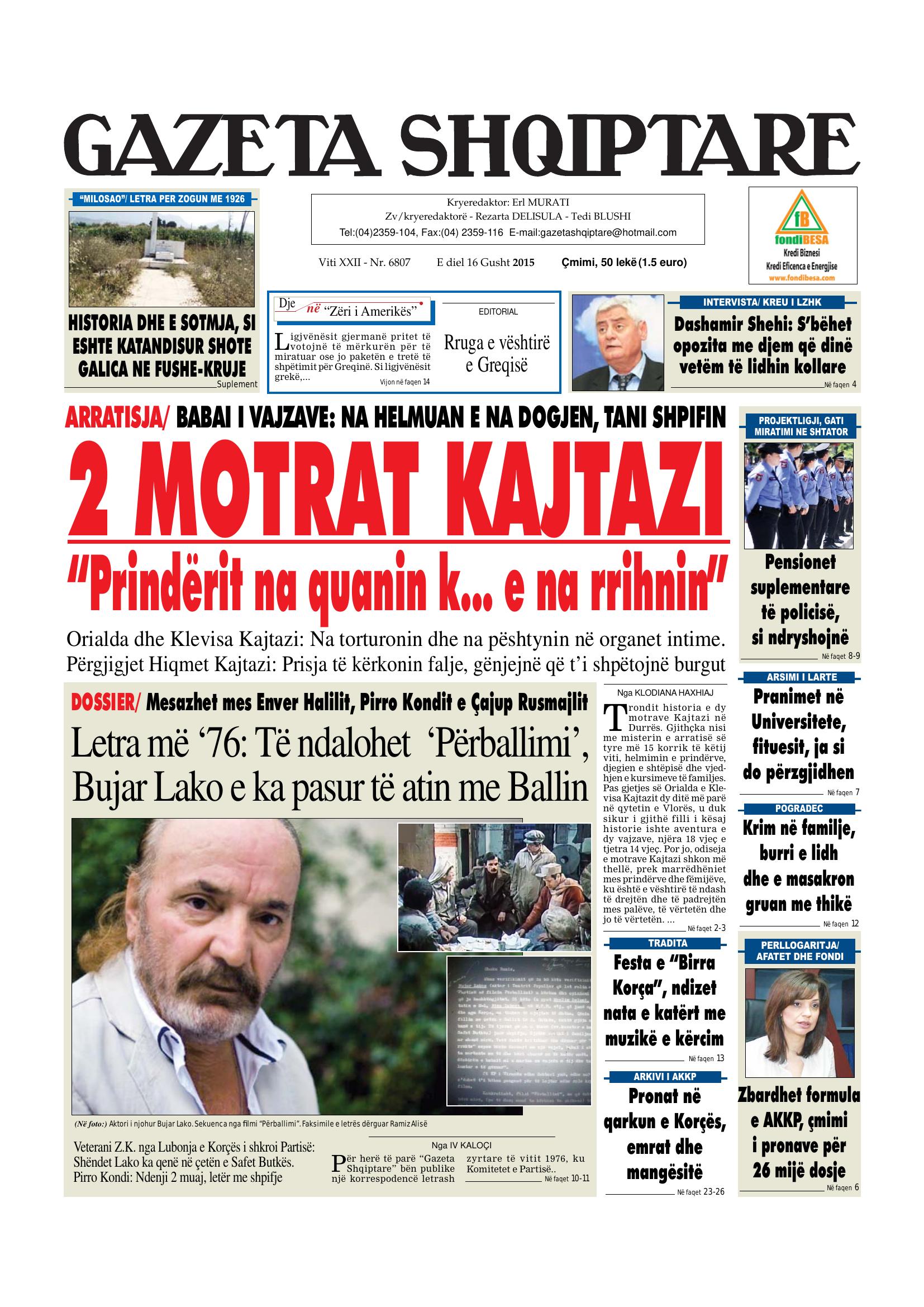 Gazeta Shqiptare 2015-08-16