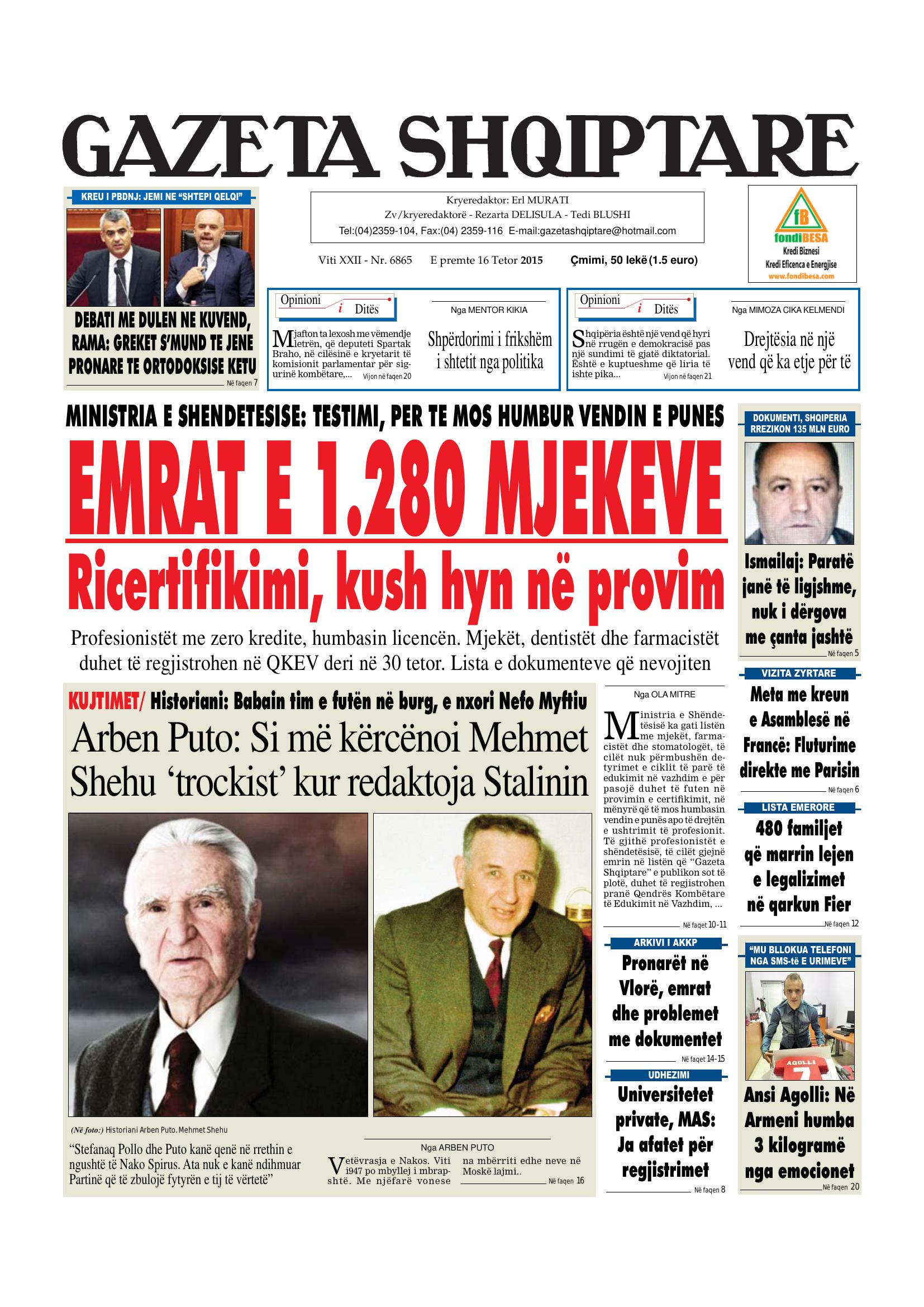 Gazeta Shqiptare 2015-10-16