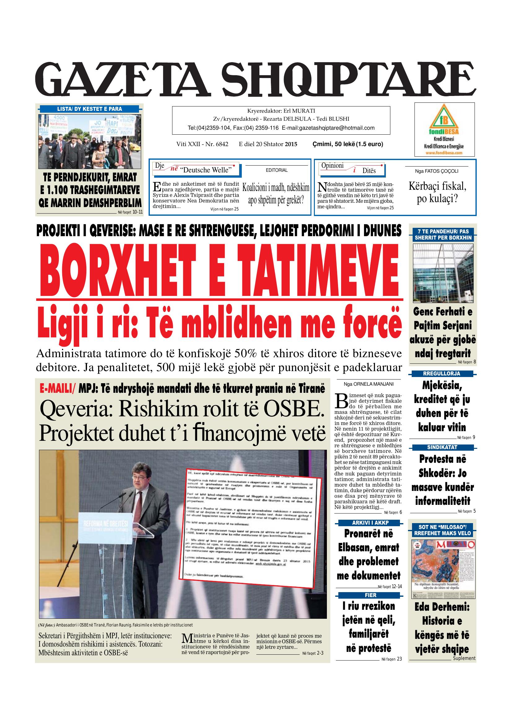 Gazeta Shqiptare 2015-09-20