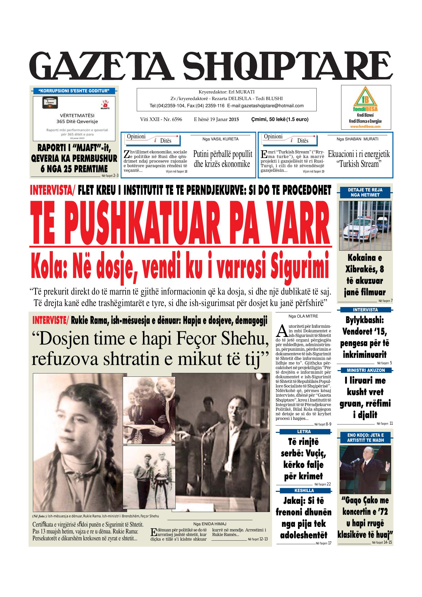 Gazeta Shqiptare 2015-01-19