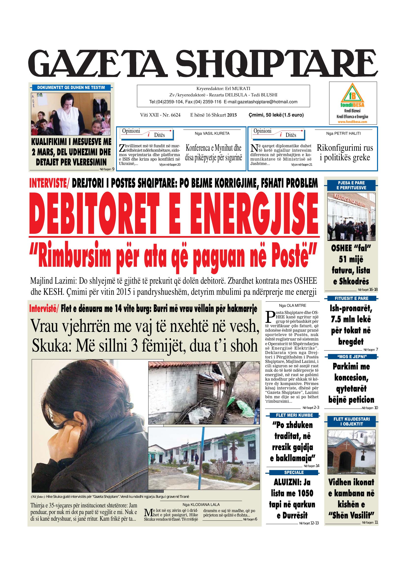 Gazeta Shqiptare 2015-02-16