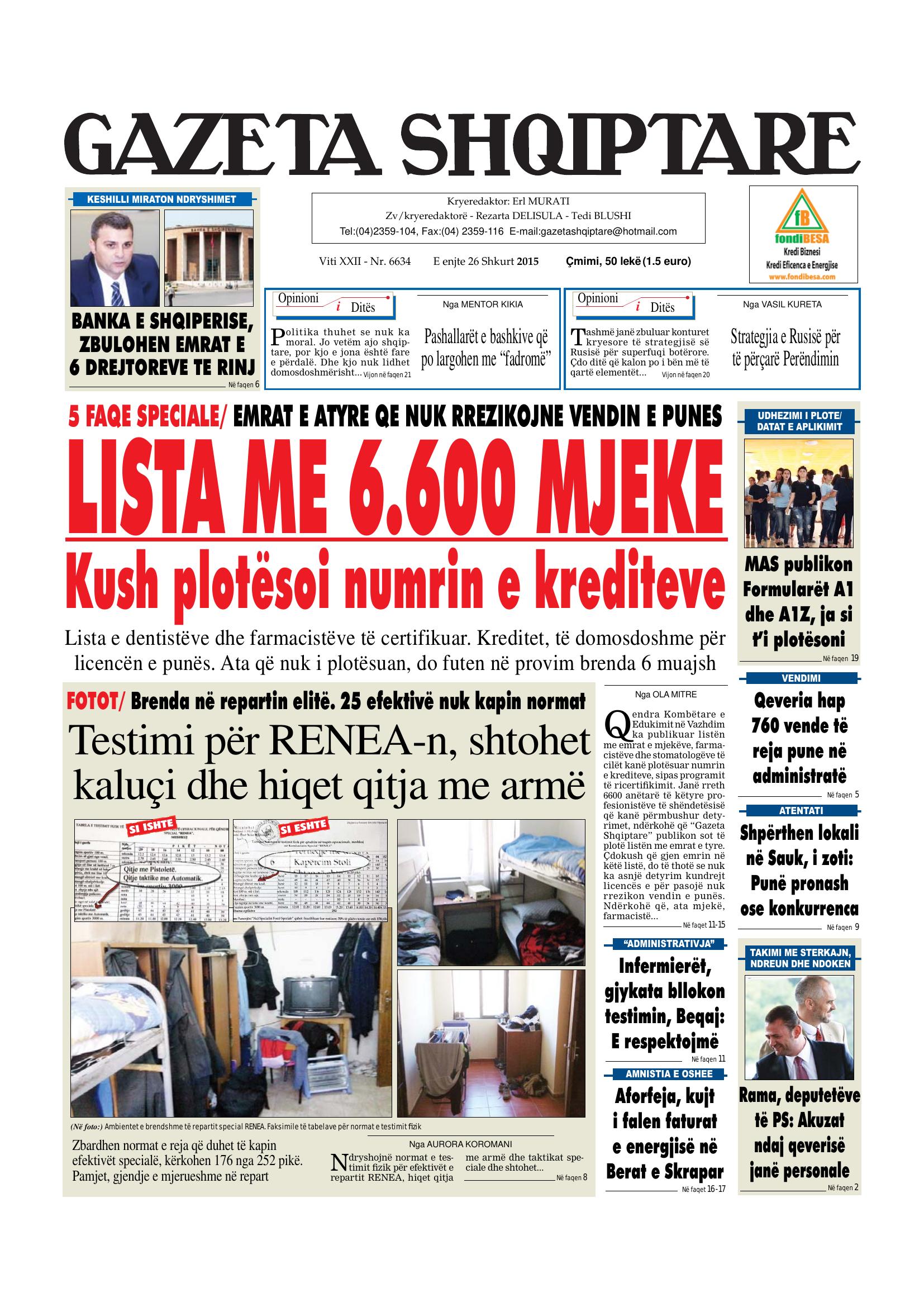 Gazeta Shqiptare 2015-02-26