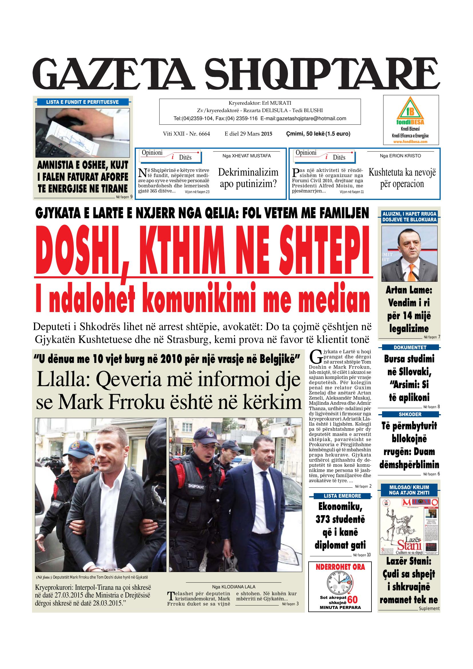 Gazeta Shqiptare 2015-03-29
