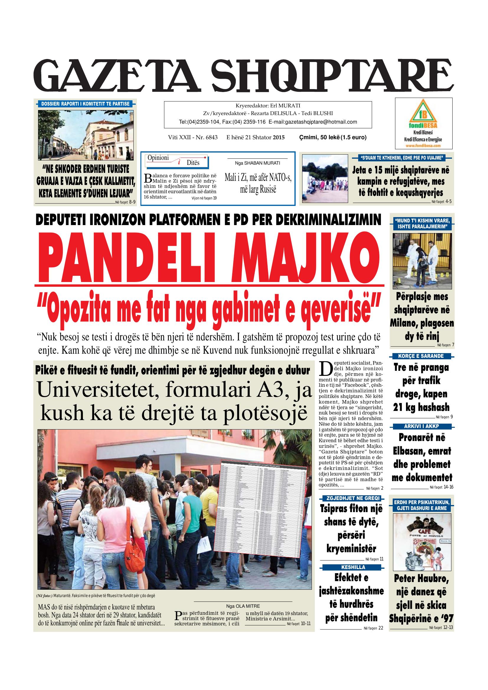 Gazeta Shqiptare 2015-09-21