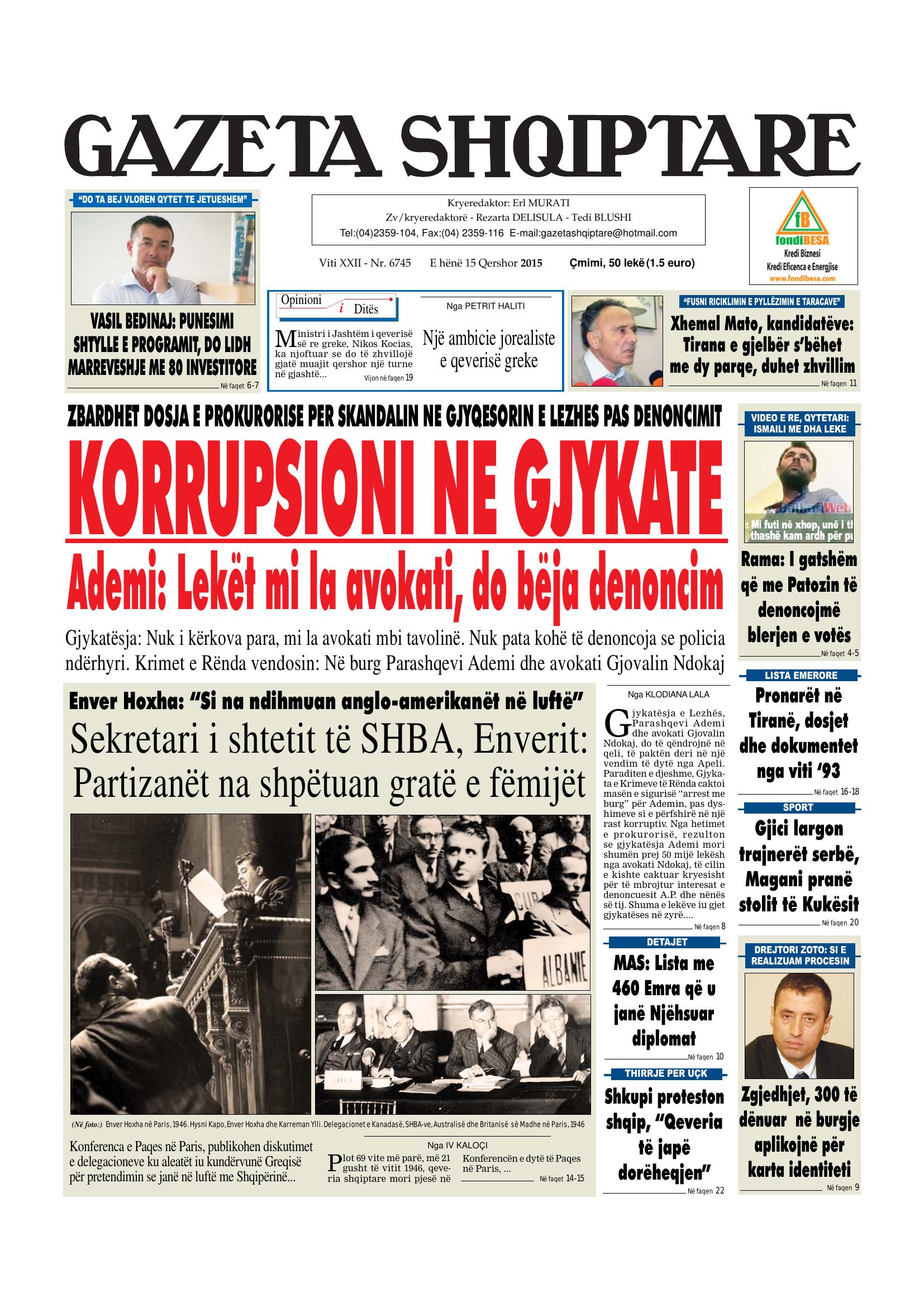 Gazeta Shqiptare 2015-06-15