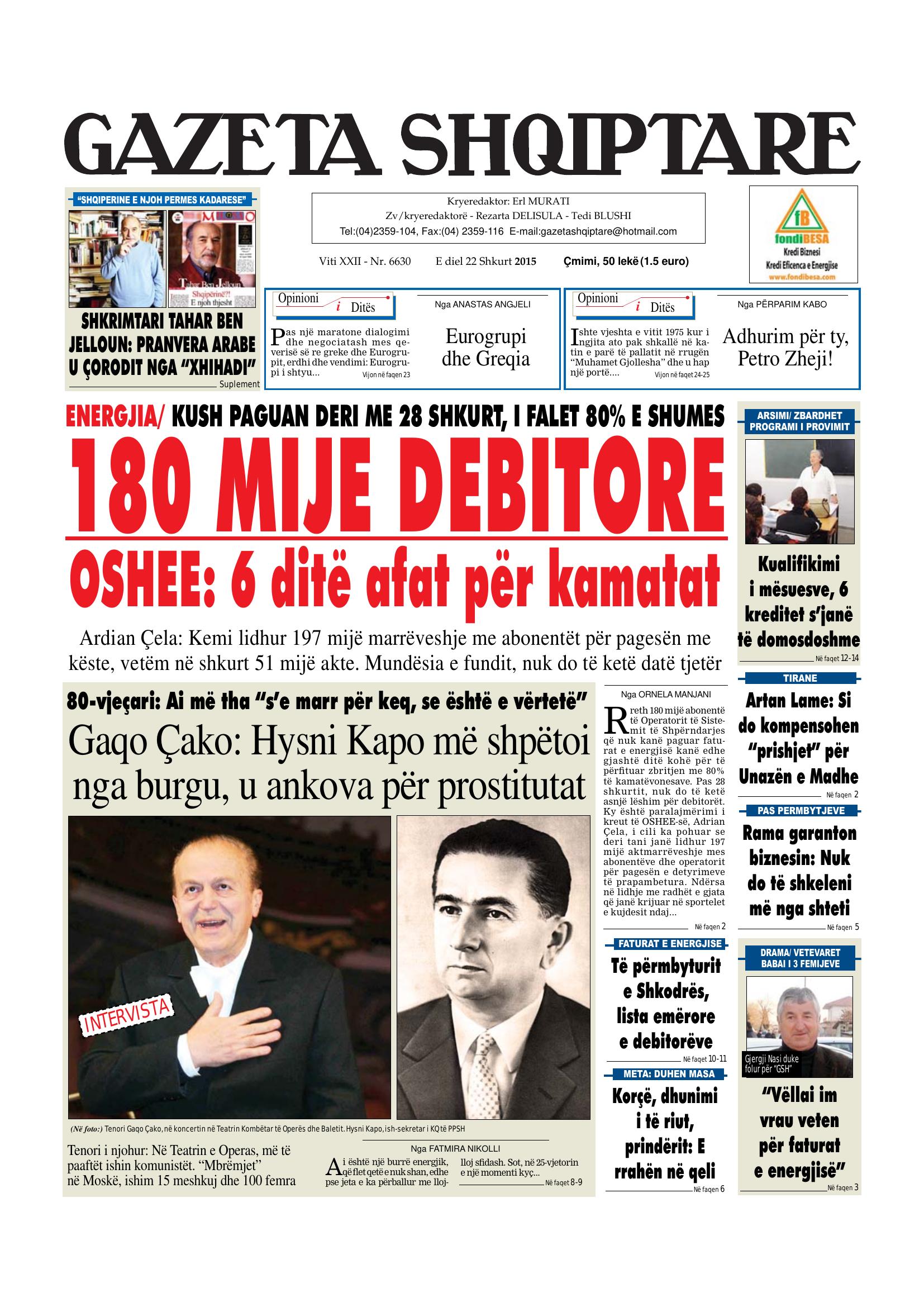 Gazeta Shqiptare 2015-02-22