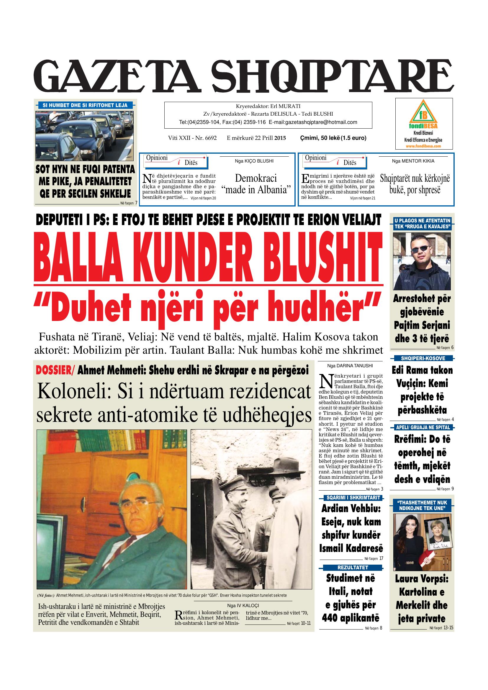 Gazeta Shqiptare 2015-04-22
