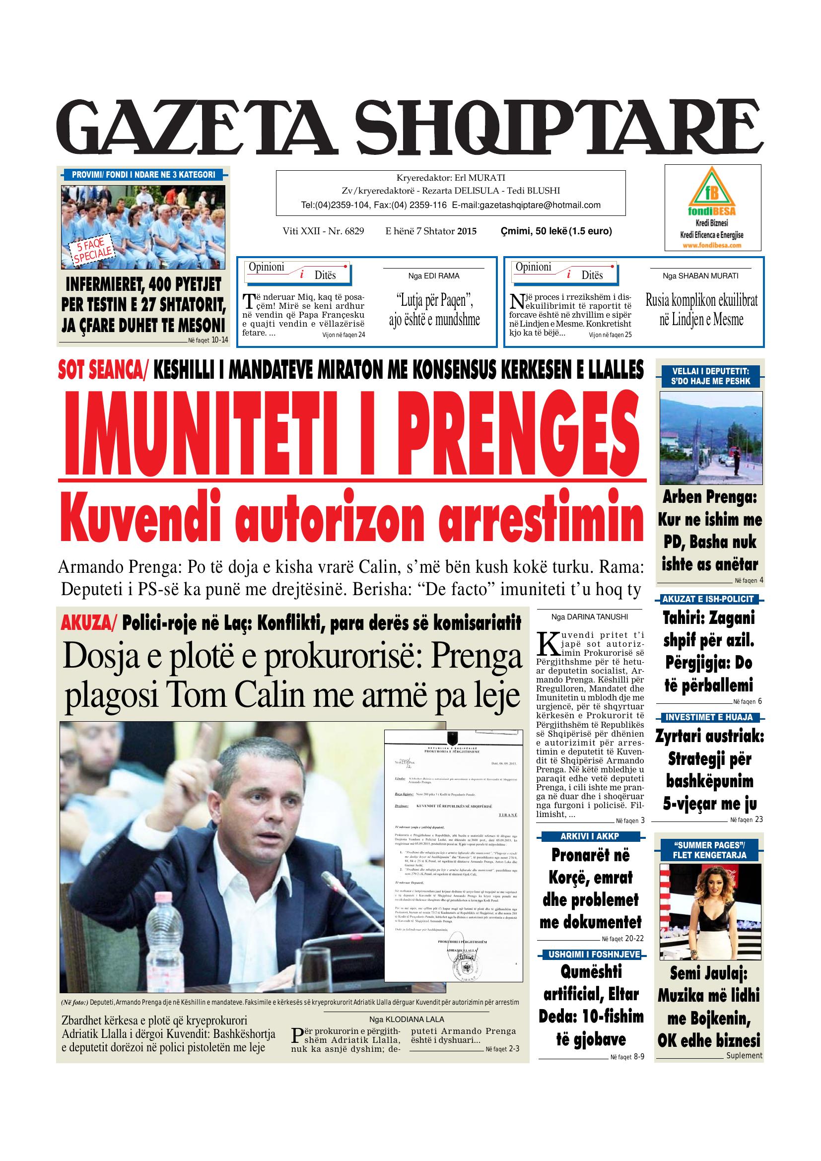 Gazeta Shqiptare 2015-09-07