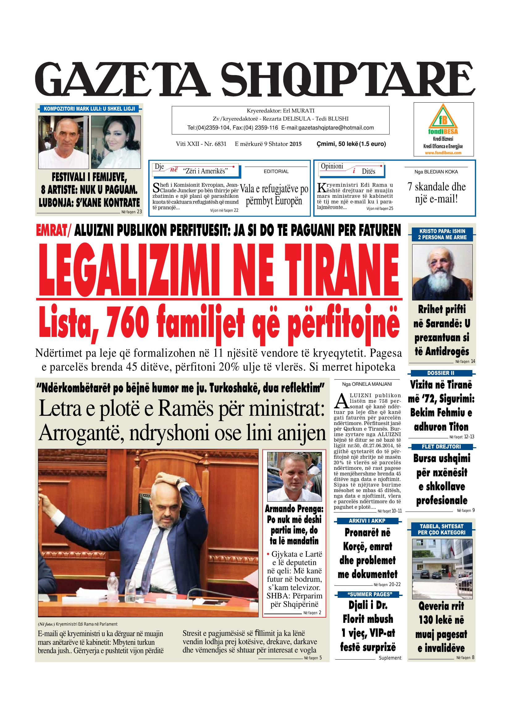 Gazeta Shqiptare 2015-09-09