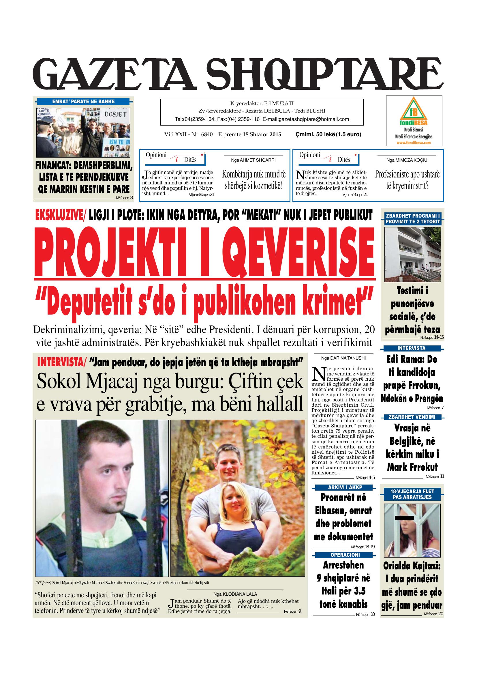 Gazeta Shqiptare 2015-09-18