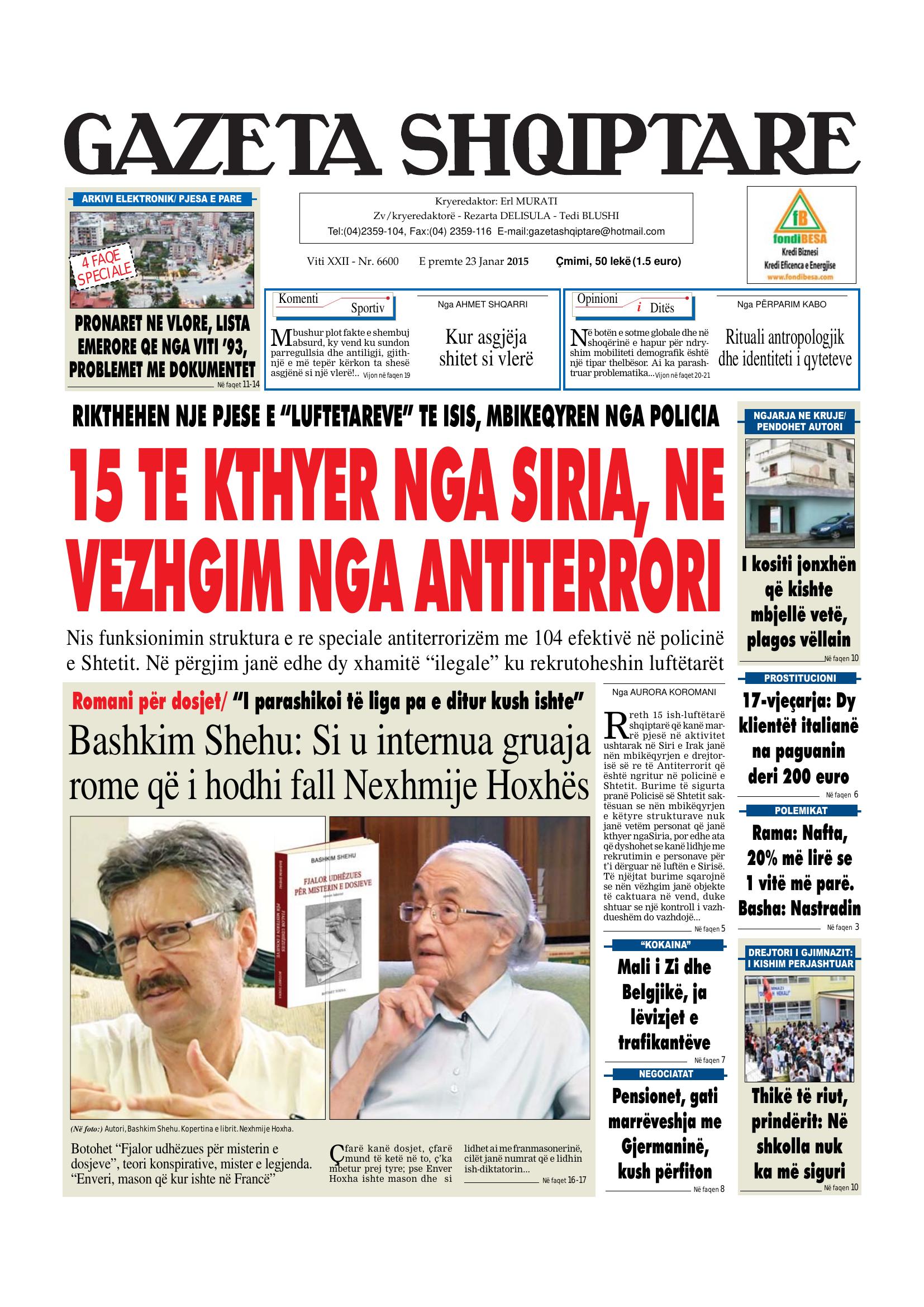 Gazeta Shqiptare 2015-01-23