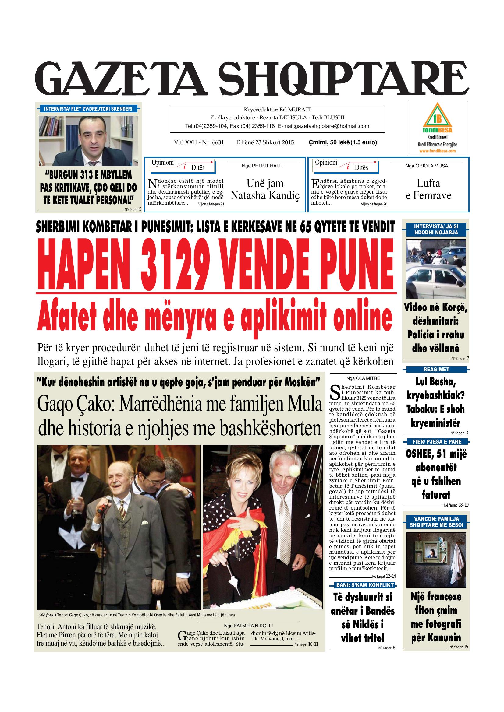 Gazeta Shqiptare 2015-02-23