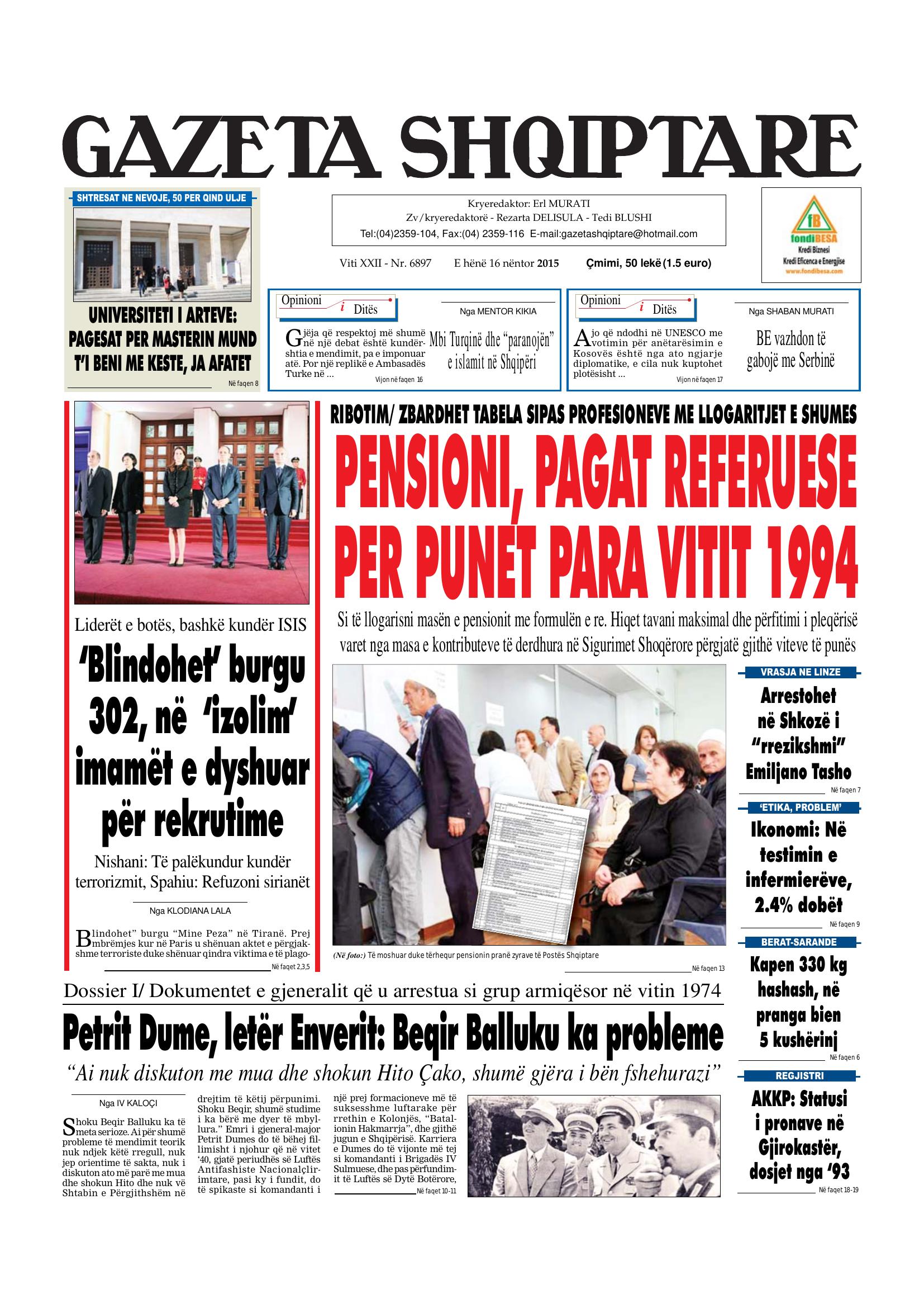Gazeta Shqiptare 2015-11-16