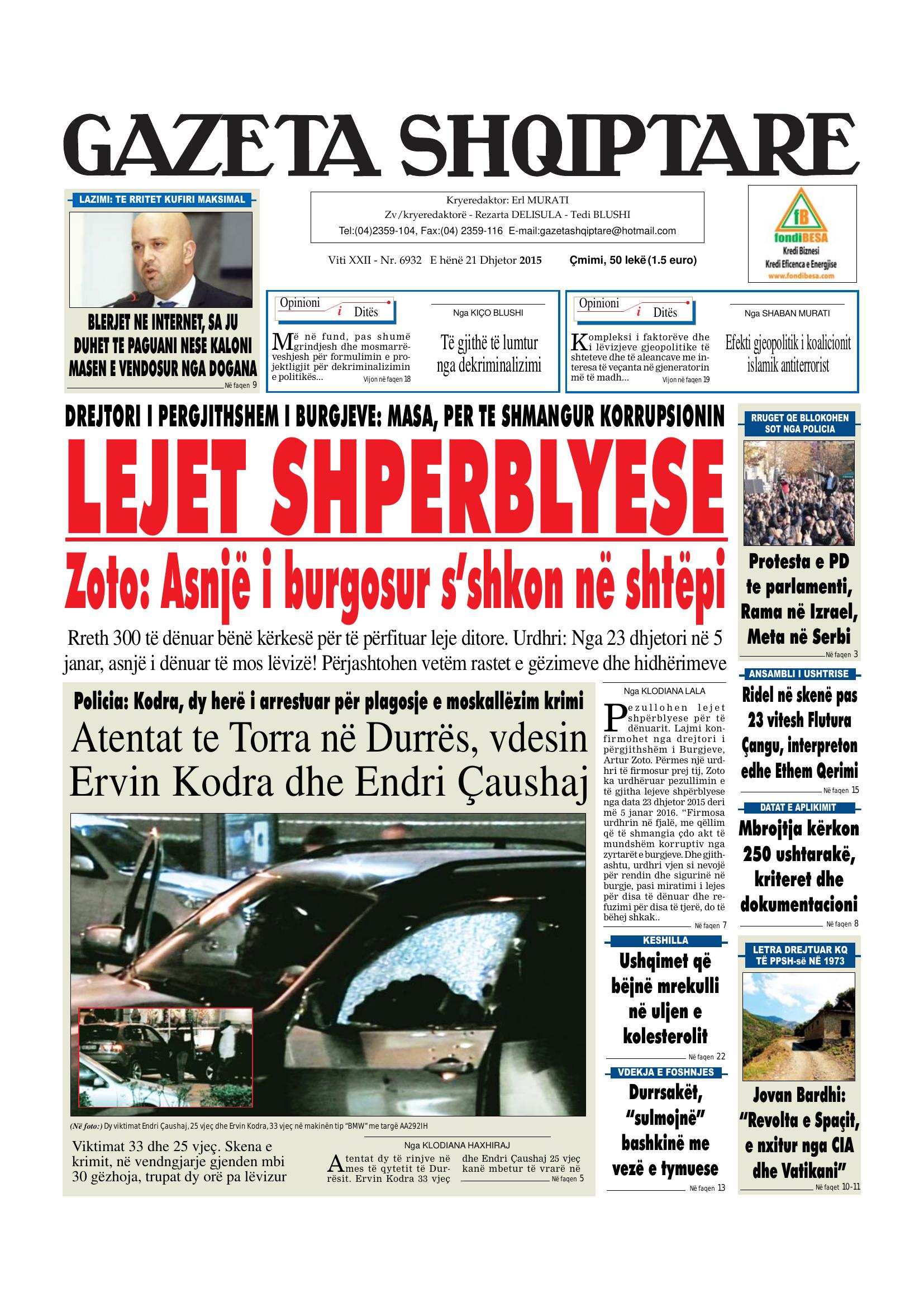 Gazeta Shqiptare 2015-12-21