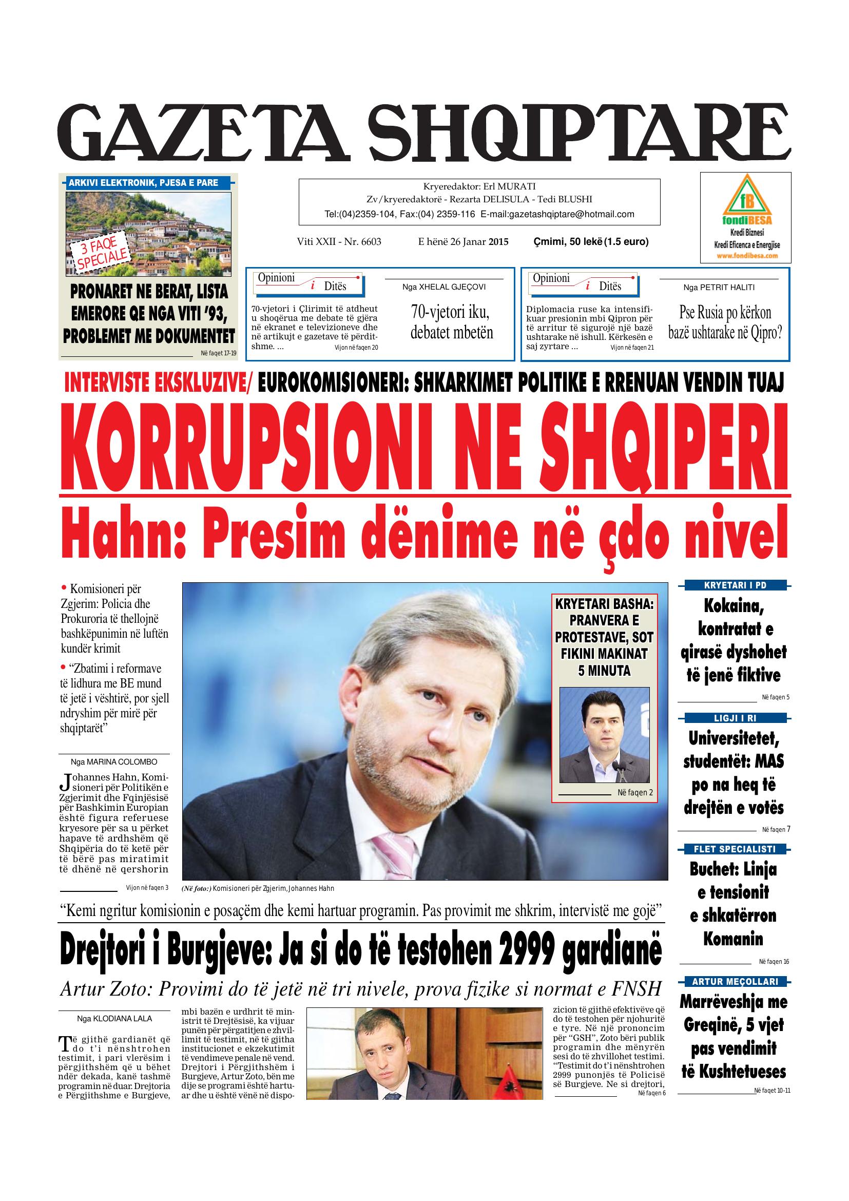 Gazeta Shqiptare 2015-01-26