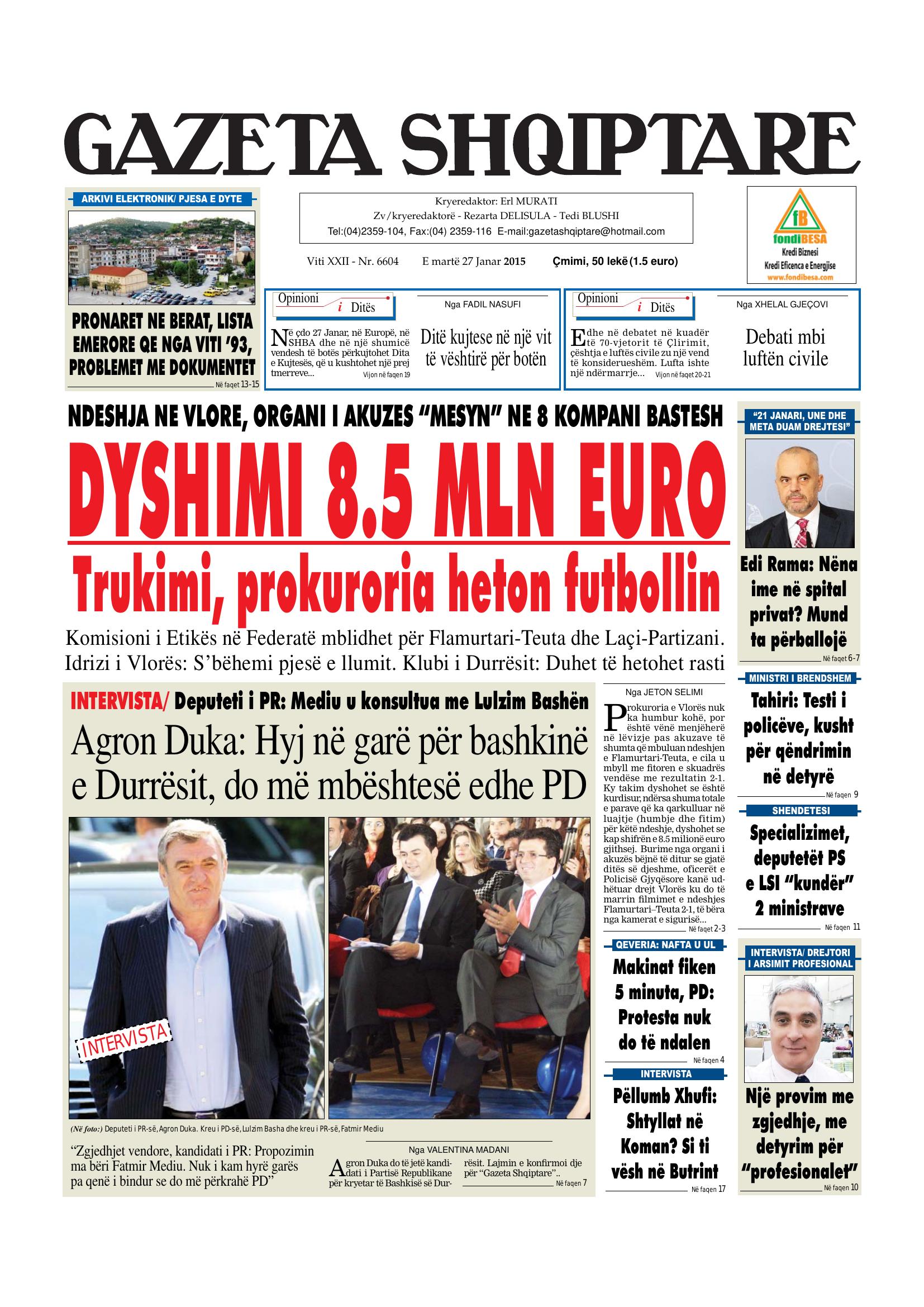 Gazeta Shqiptare 2015-01-27