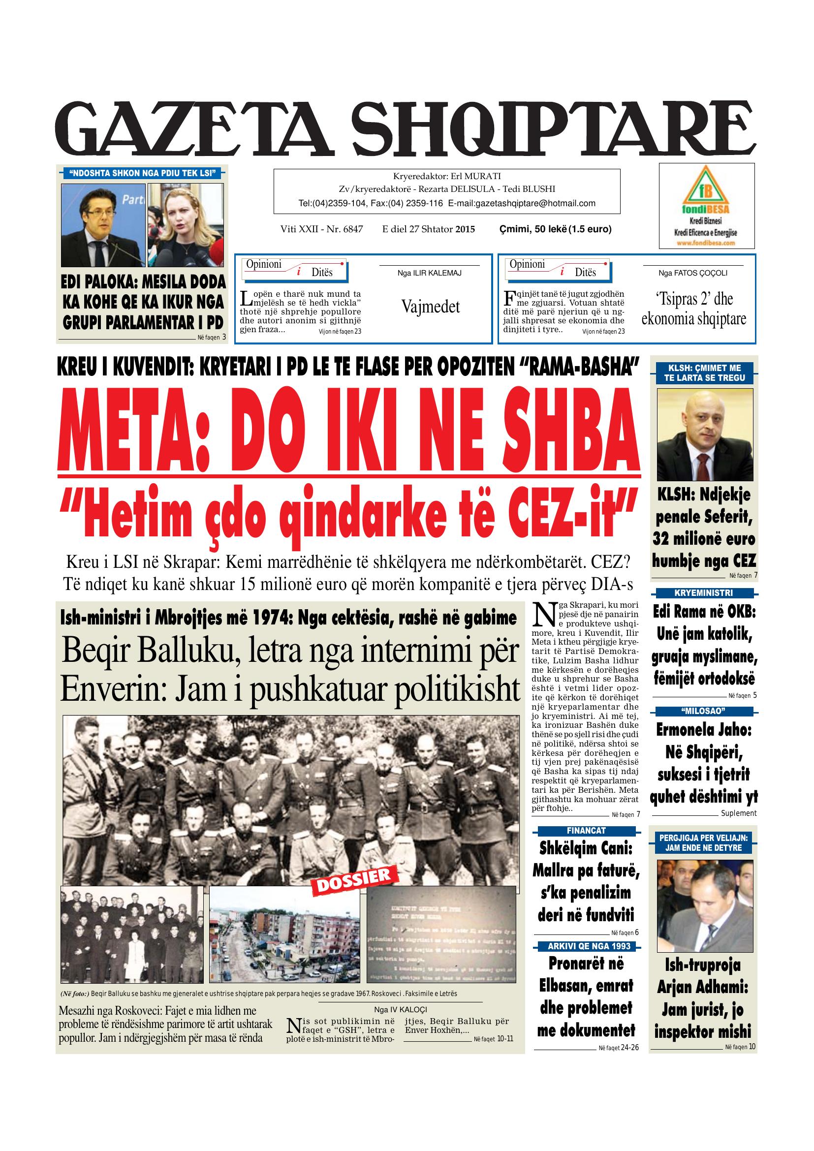 Gazeta Shqiptare 2015-09-27