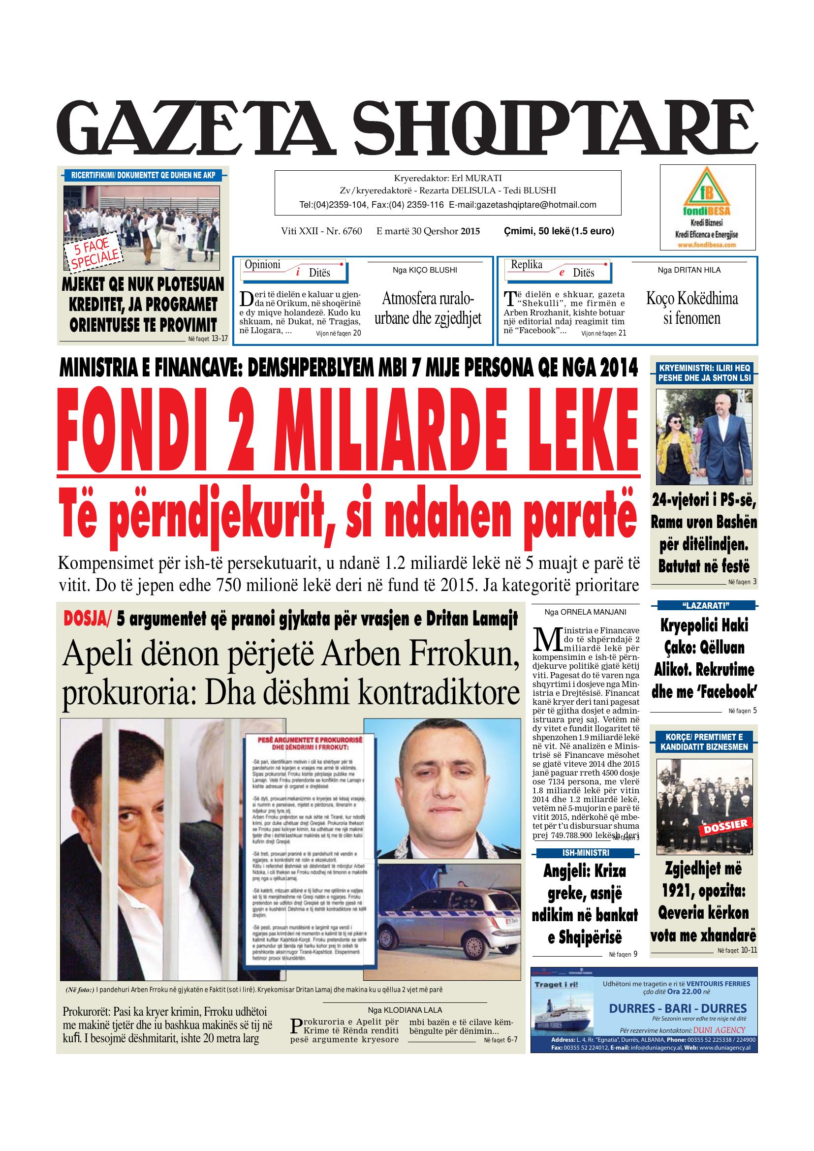 Gazeta Shqiptare 2015-06-30