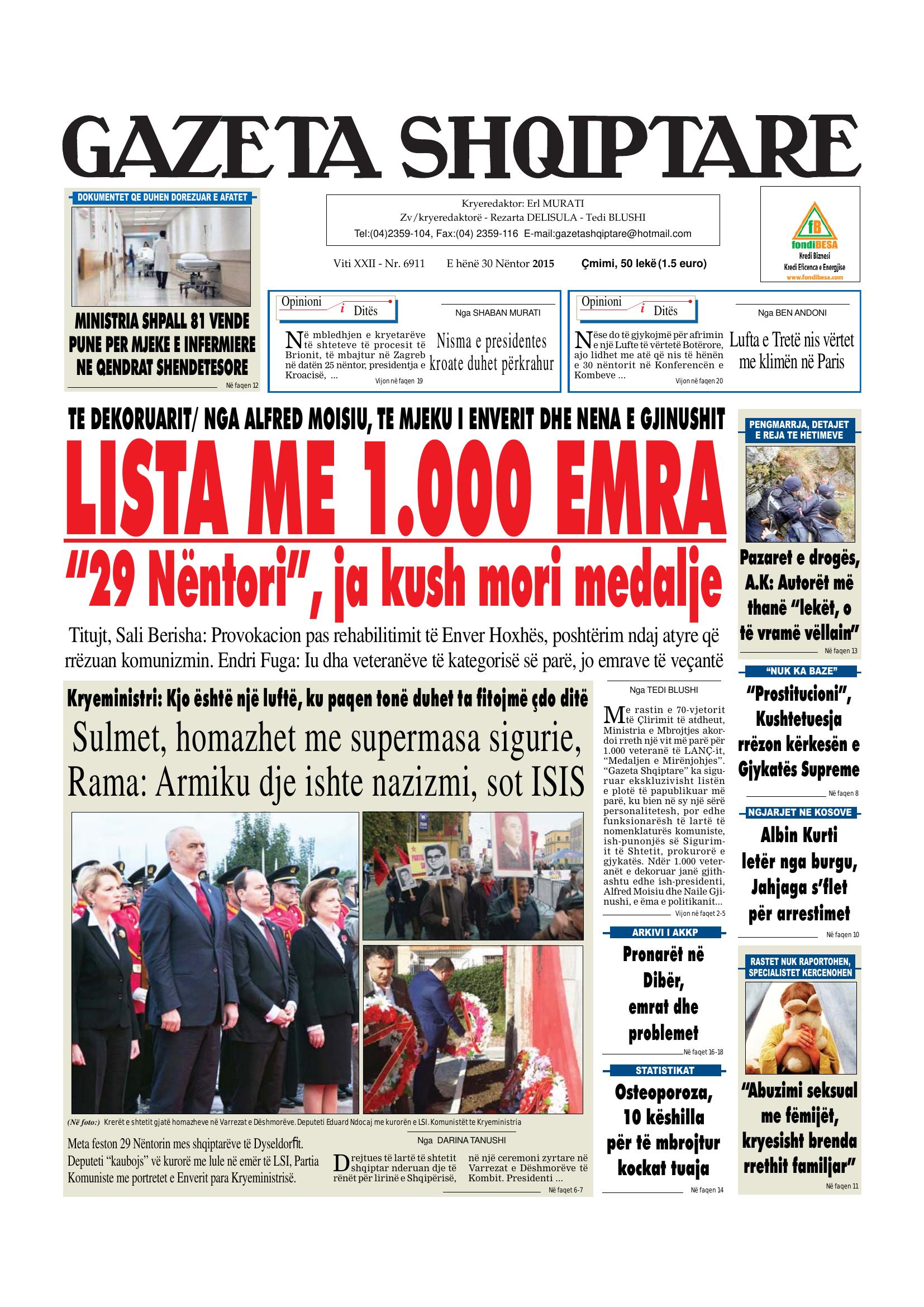Gazeta Shqiptare 2015-11-30