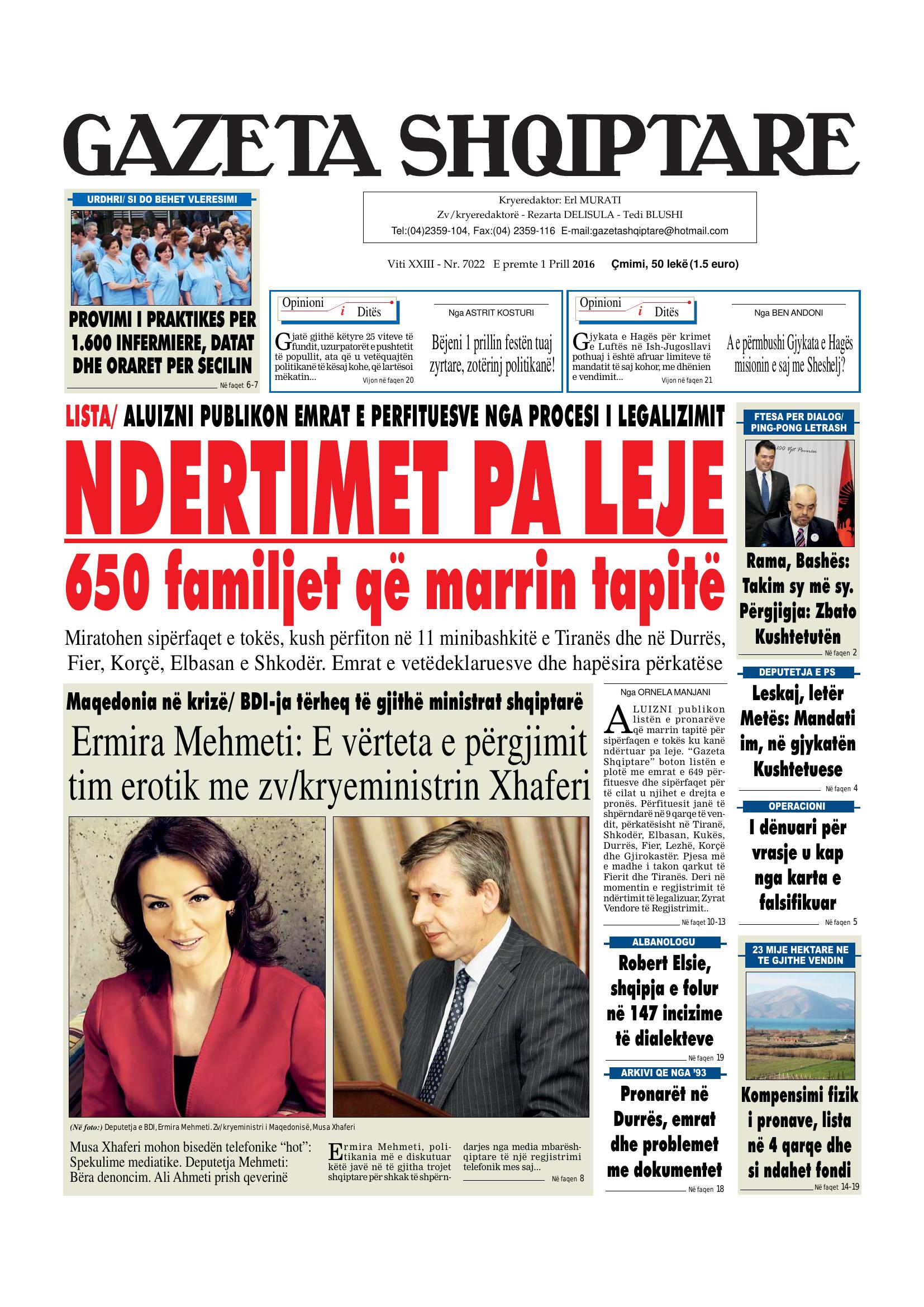 Gazeta Shqiptare 2016-04-01