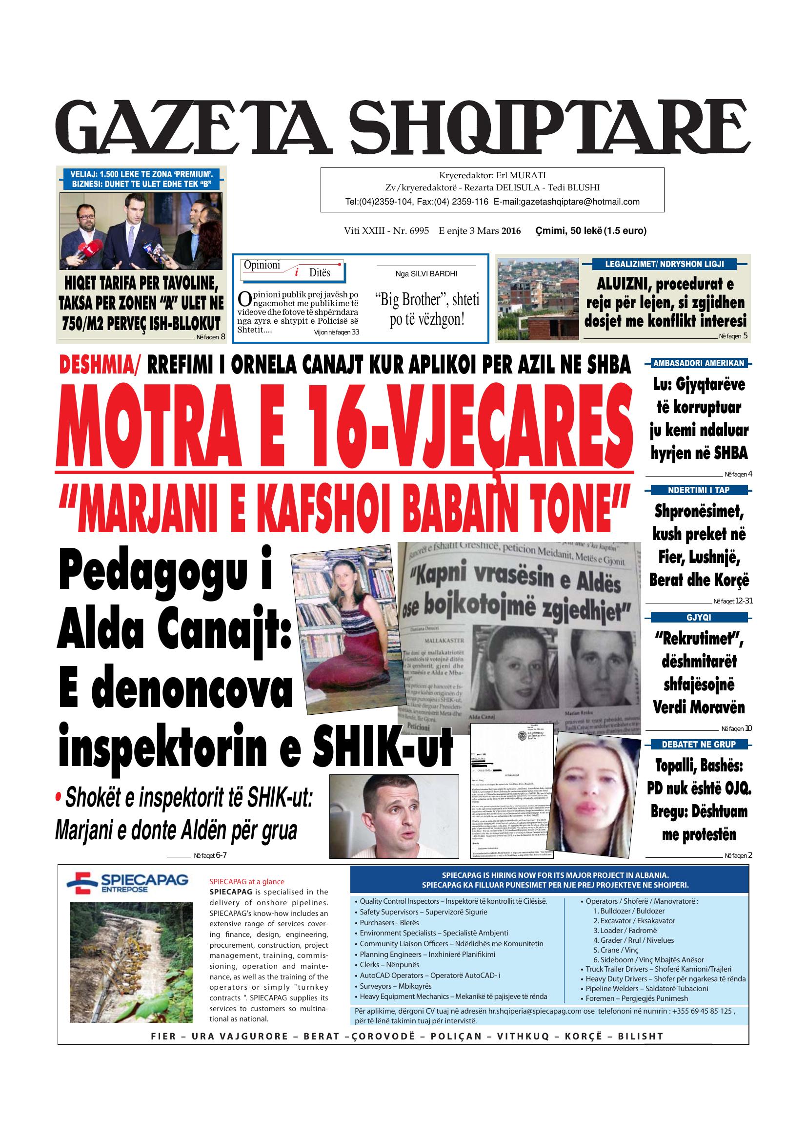 Gazeta Shqiptare 2016-03-03