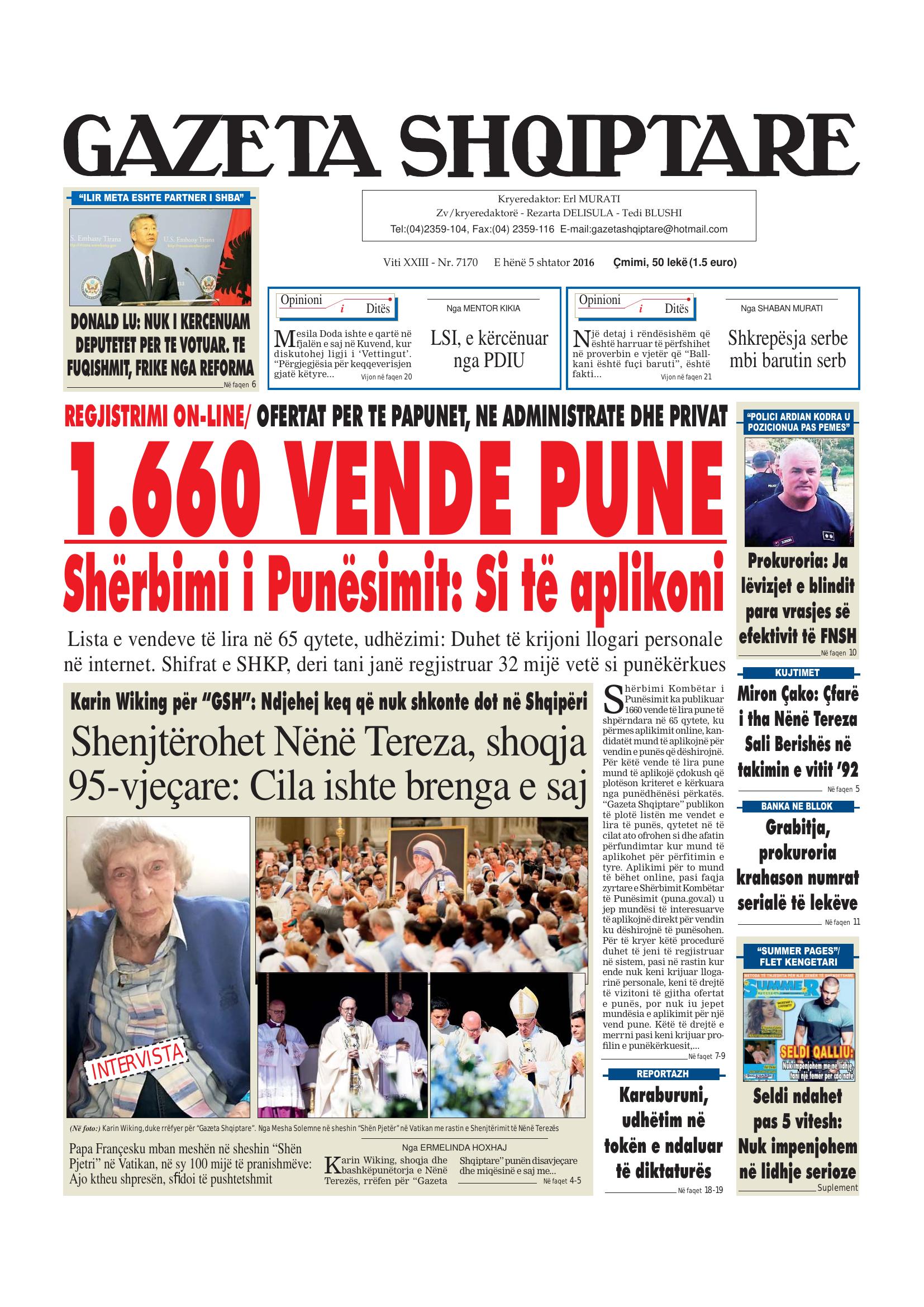 Gazeta Shqiptare 2016-09-05