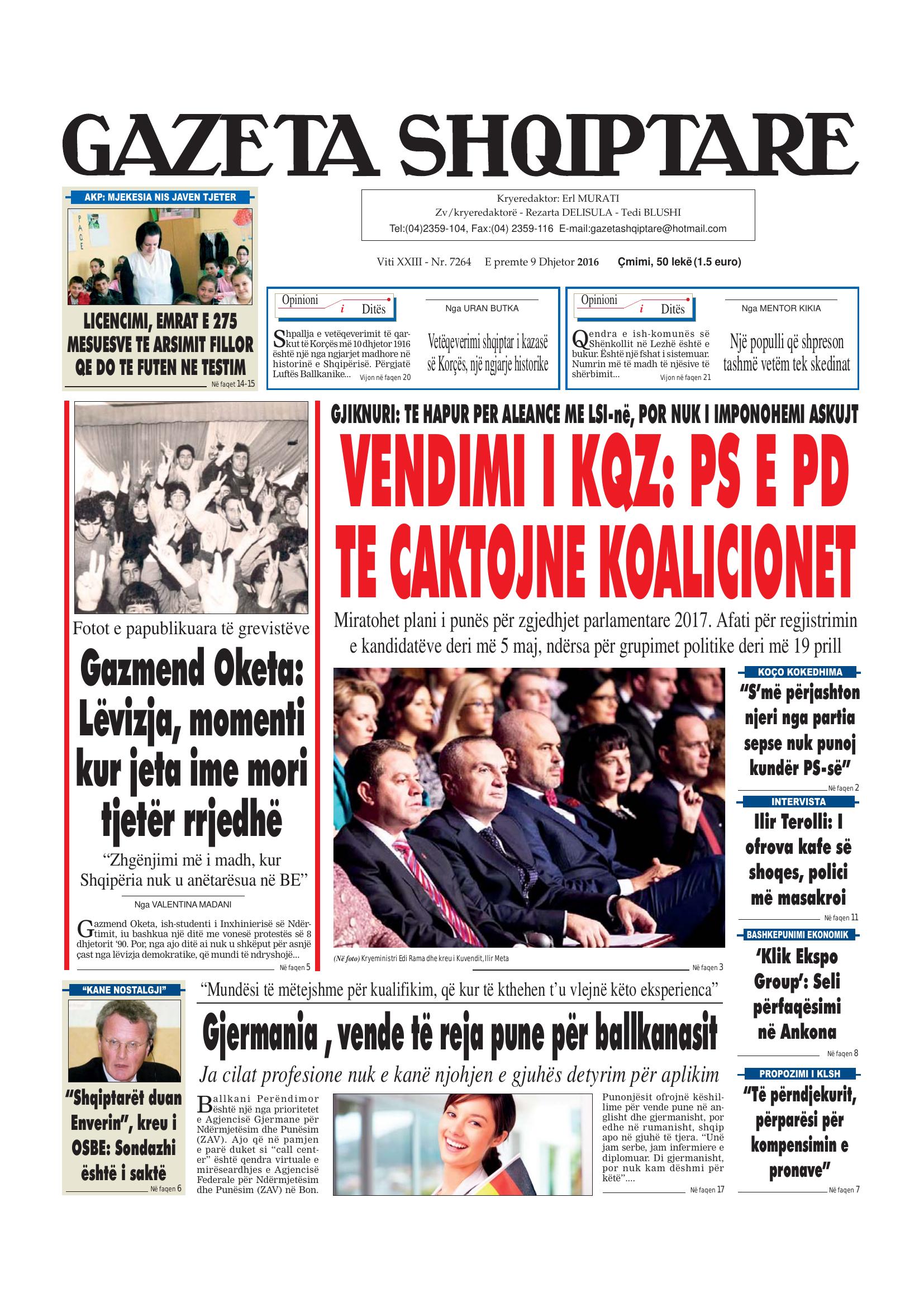 Gazeta Shqiptare 2016-12-09