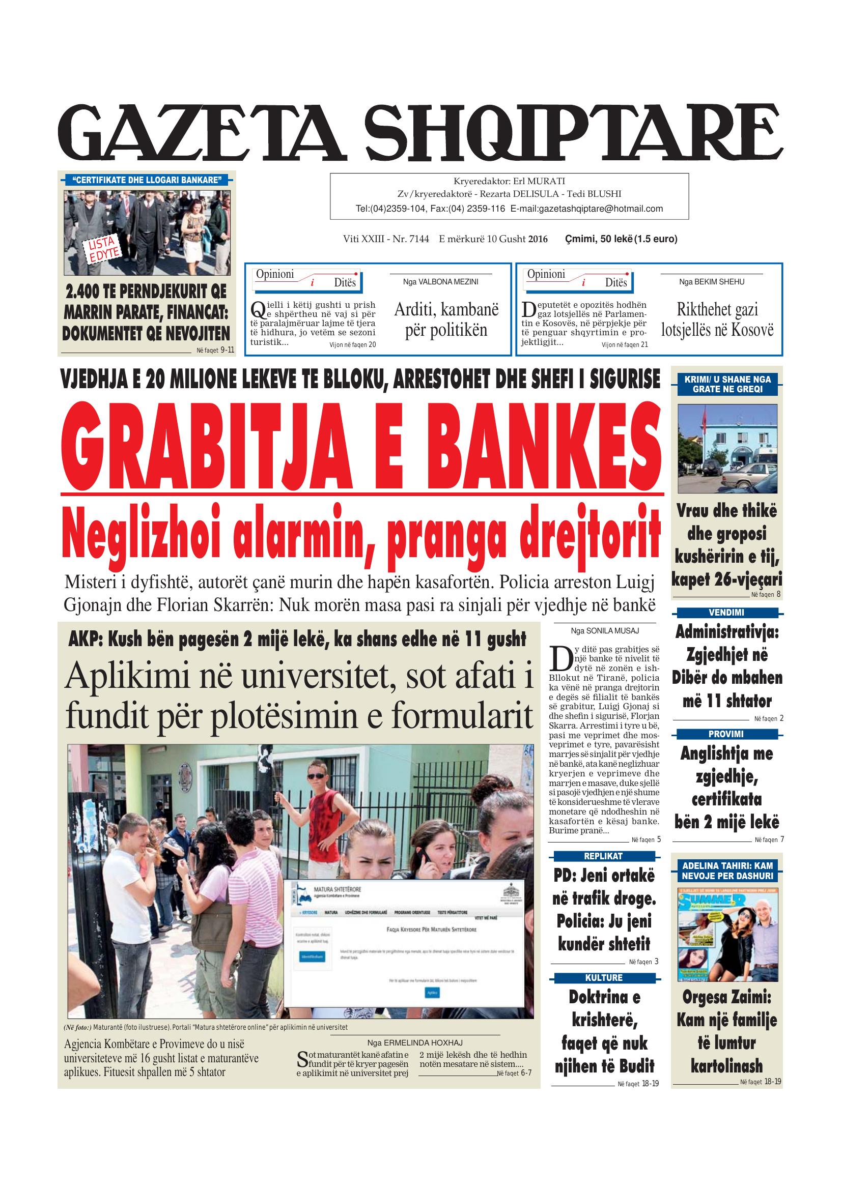 Gazeta Shqiptare 2016-08-10