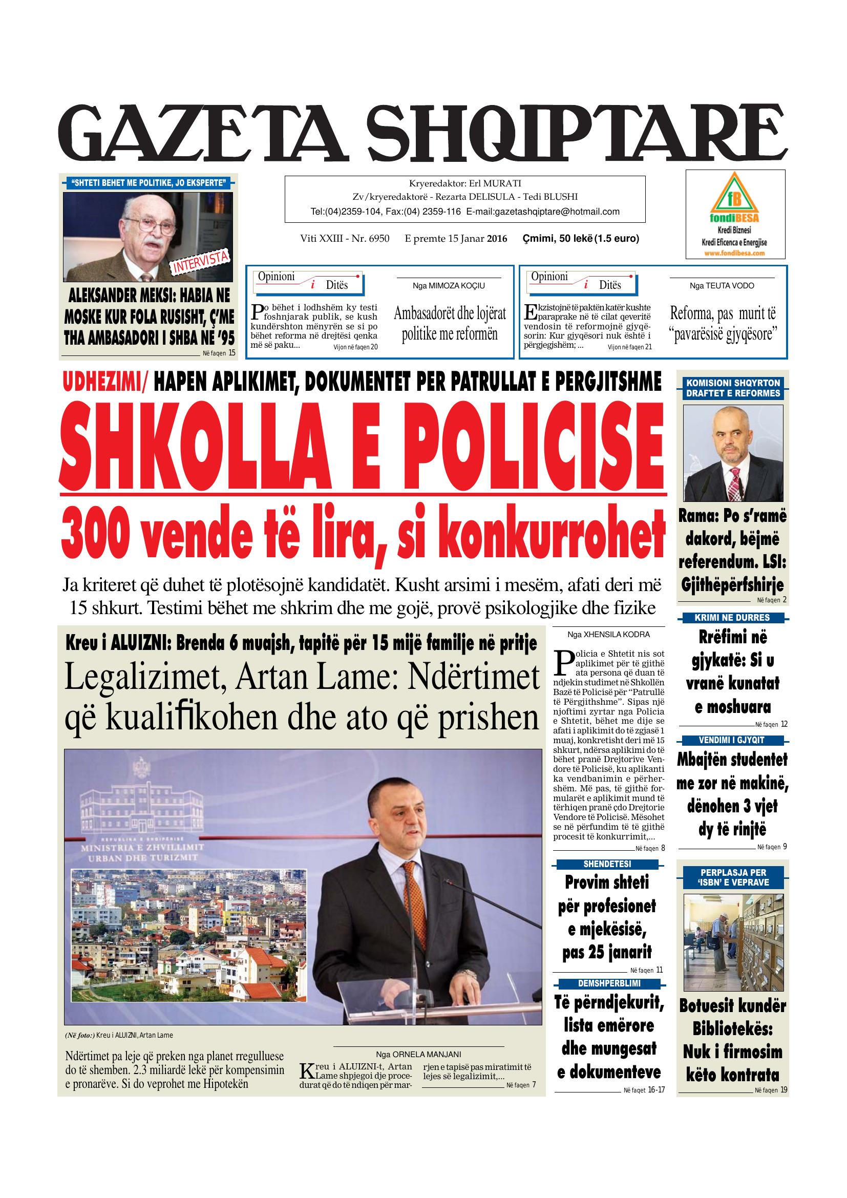 Gazeta Shqiptare 2016-01-15