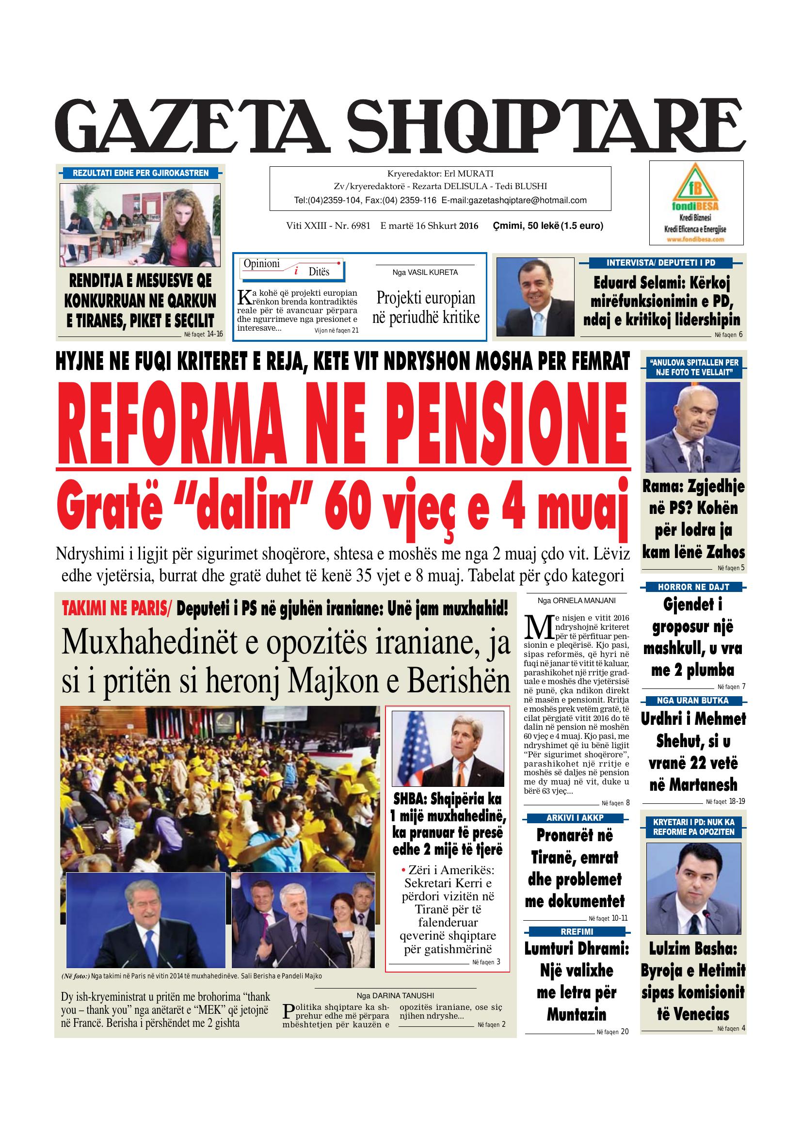 Gazeta Shqiptare 2016-02-16