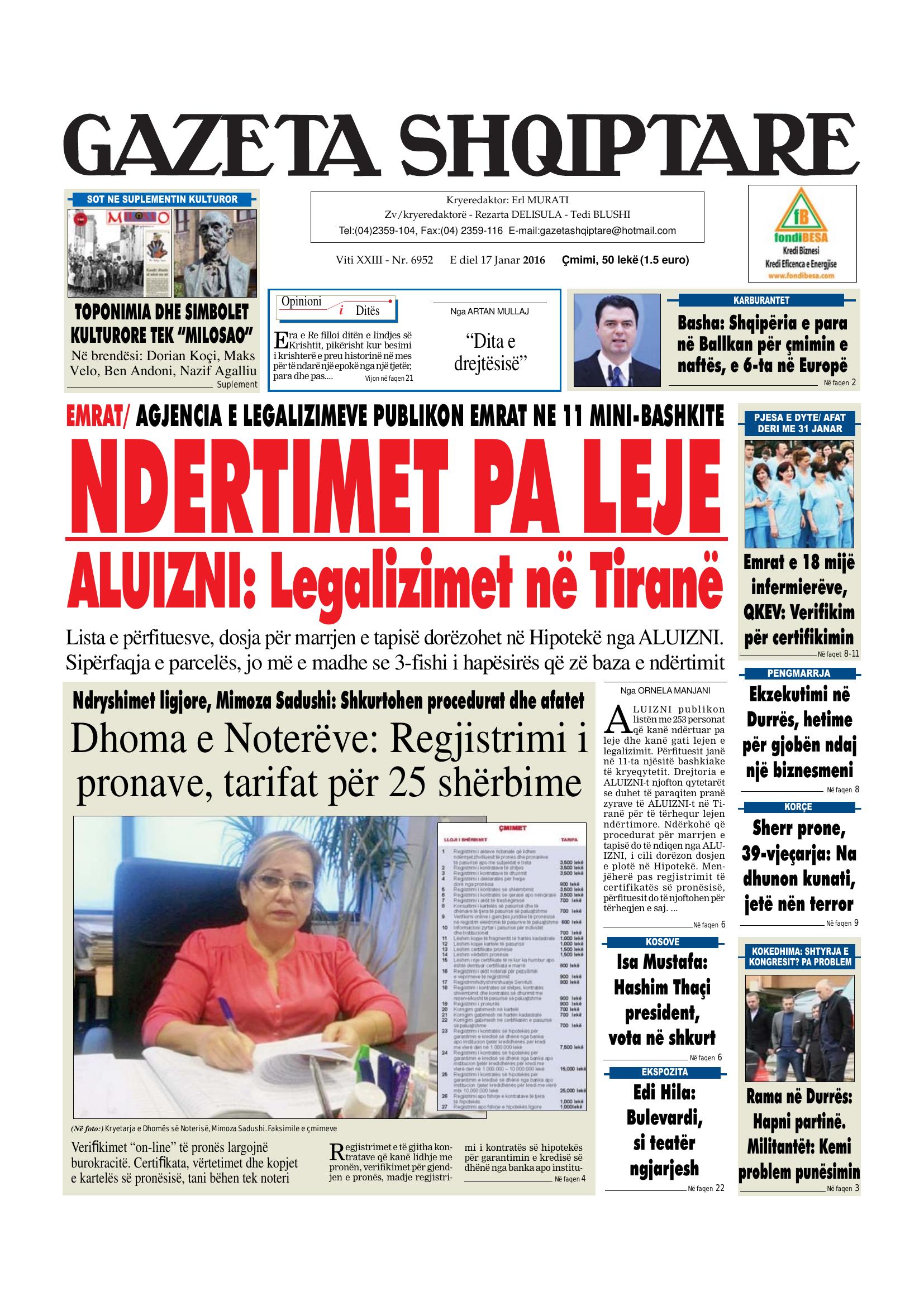 Gazeta Shqiptare 2016-01-17