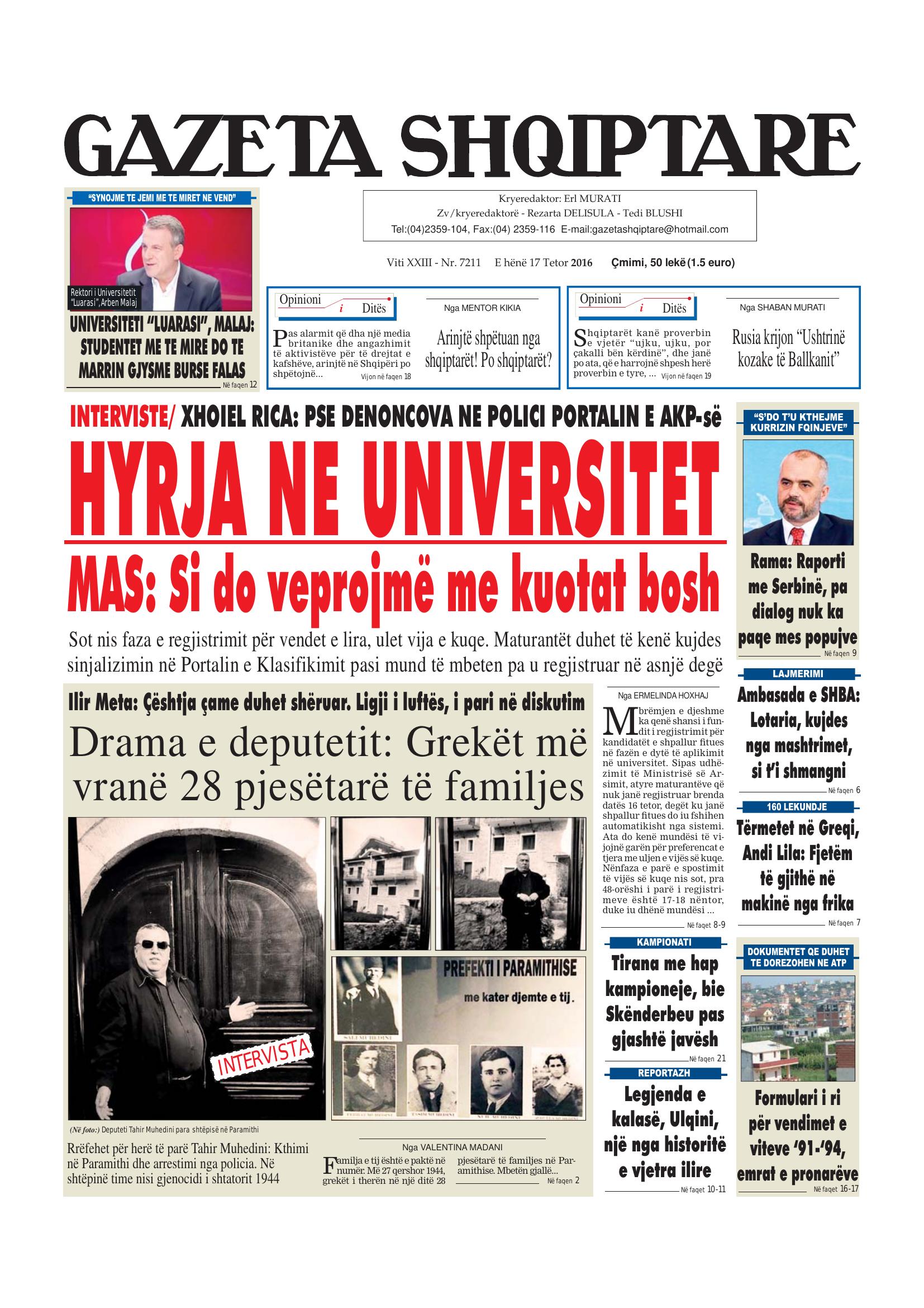 Gazeta Shqiptare 2016-10-17