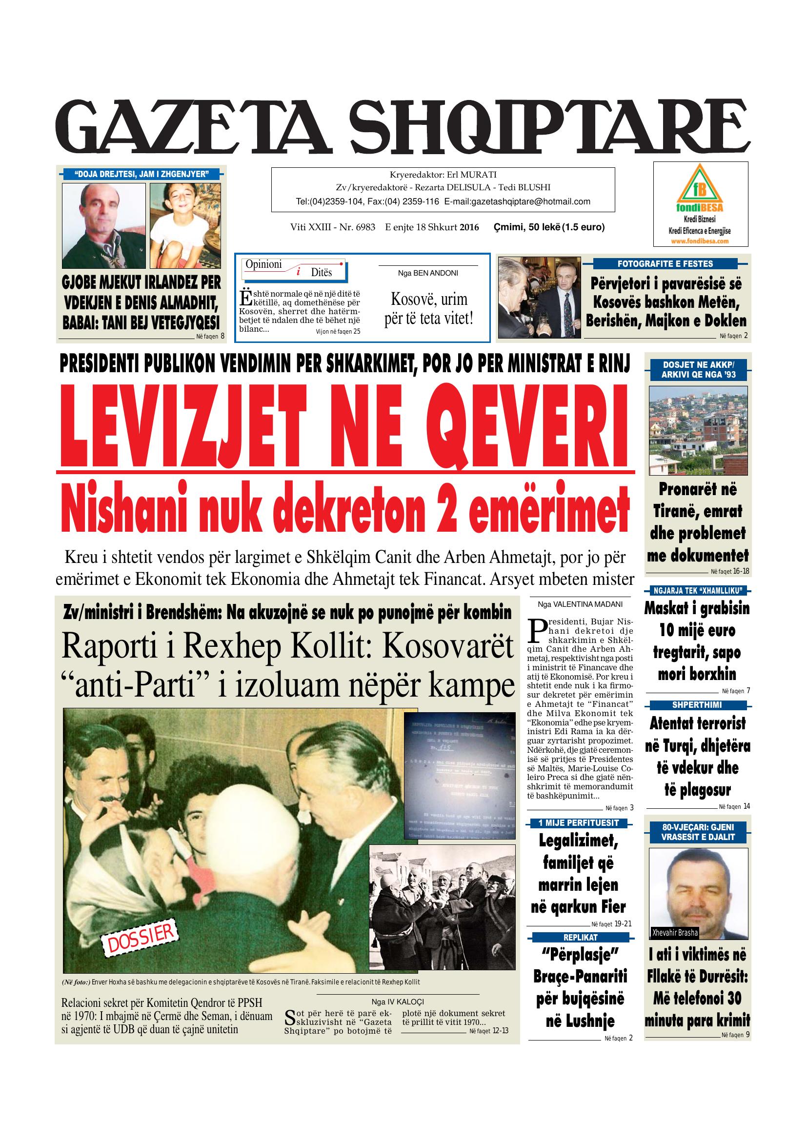Gazeta Shqiptare 2016-02-18