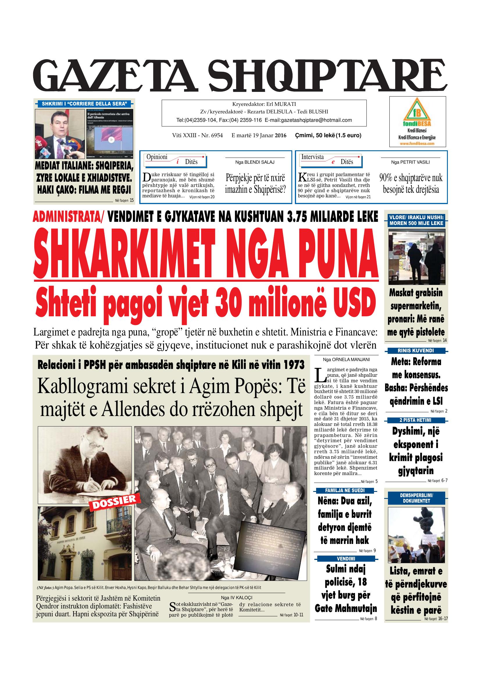 Gazeta Shqiptare 2016-01-19