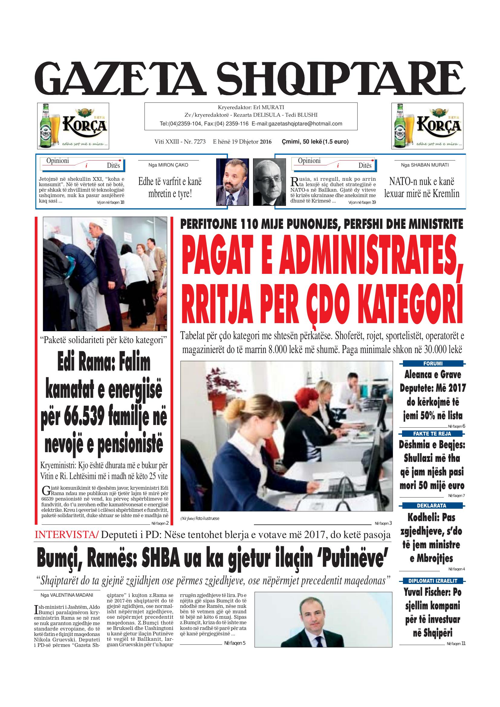Gazeta Shqiptare 2016-12-19