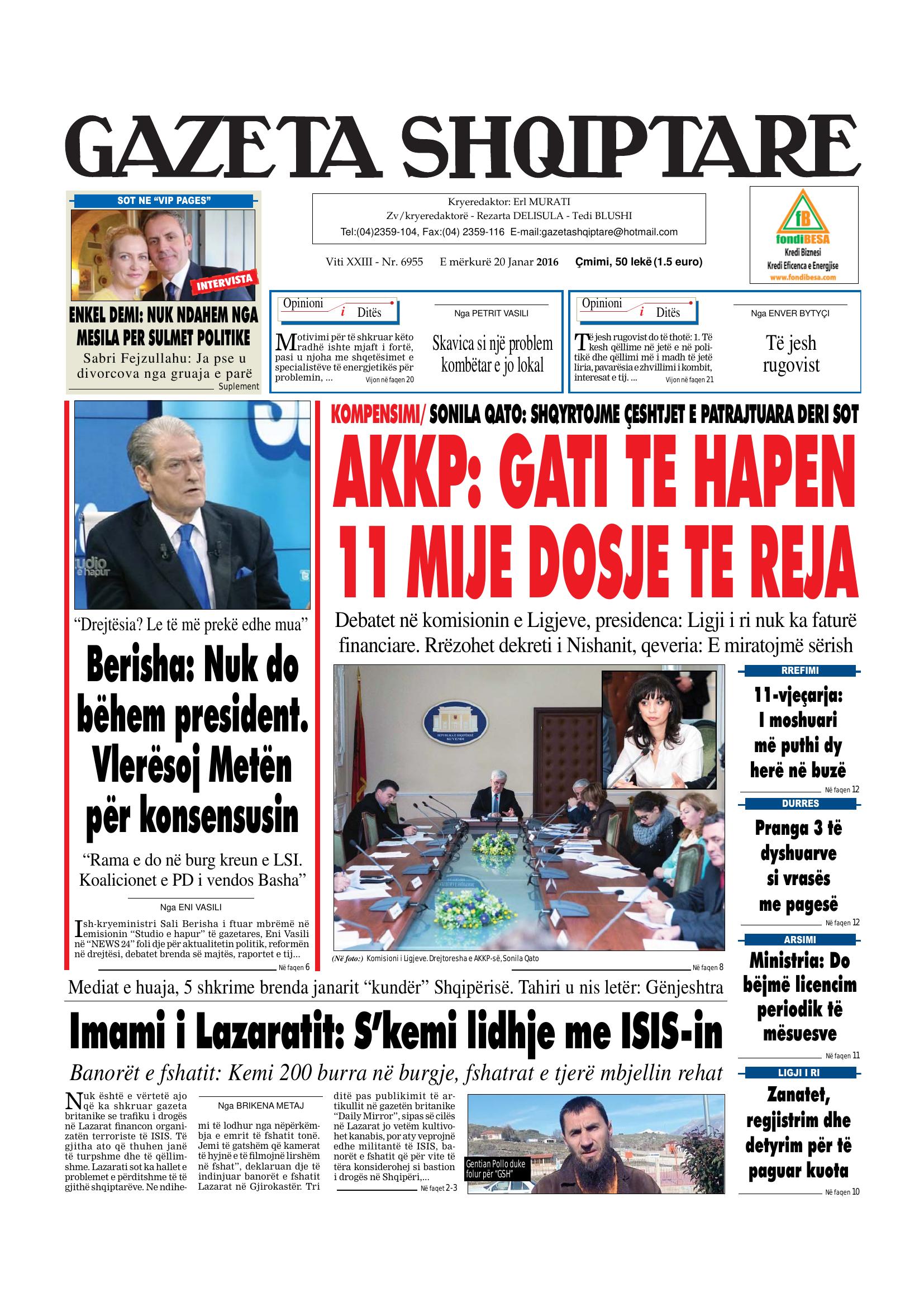 Gazeta Shqiptare 2016-01-20