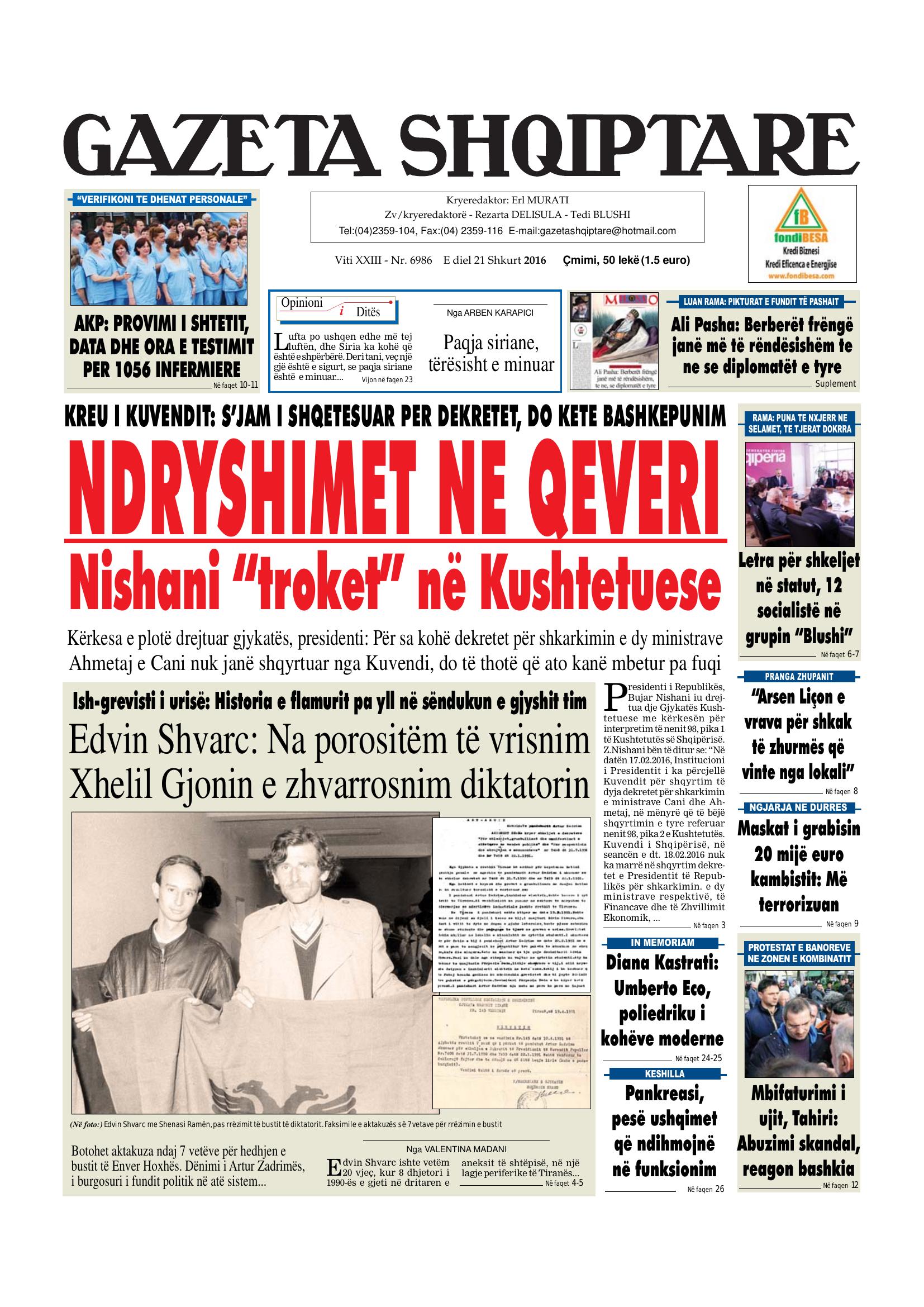 Gazeta Shqiptare 2016-02-21
