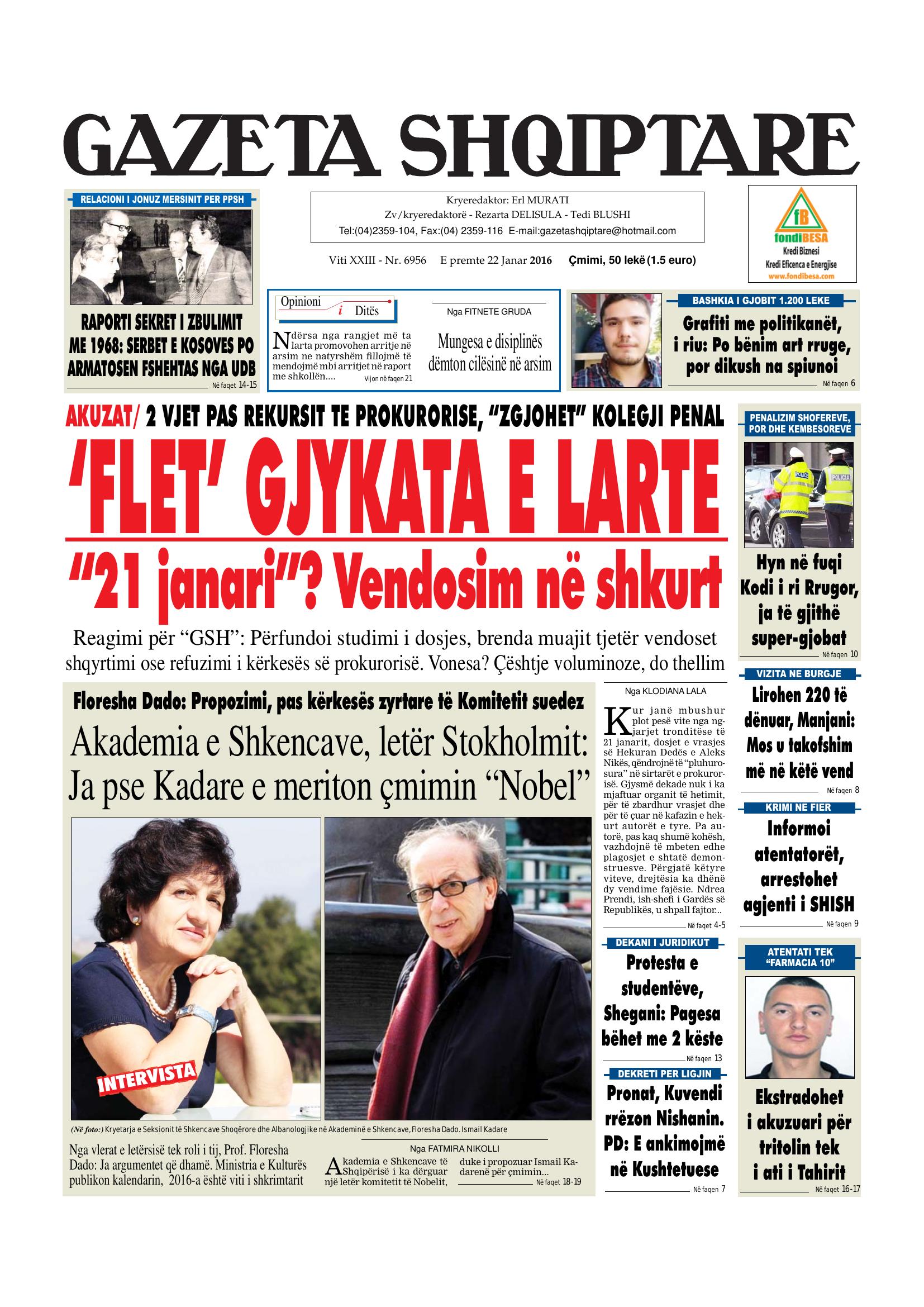 Gazeta Shqiptare 2016-01-22