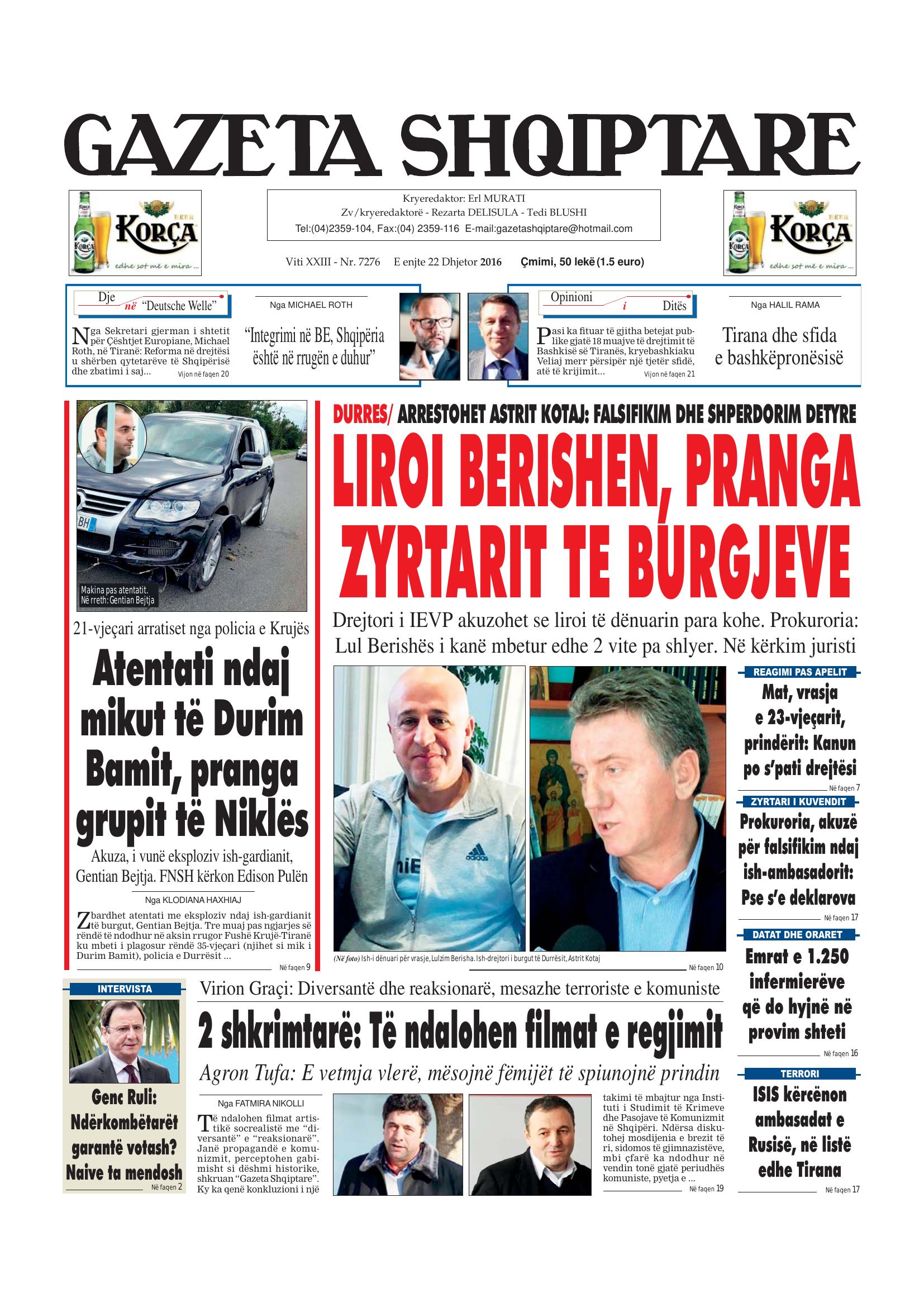 Gazeta Shqiptare 2016-12-22