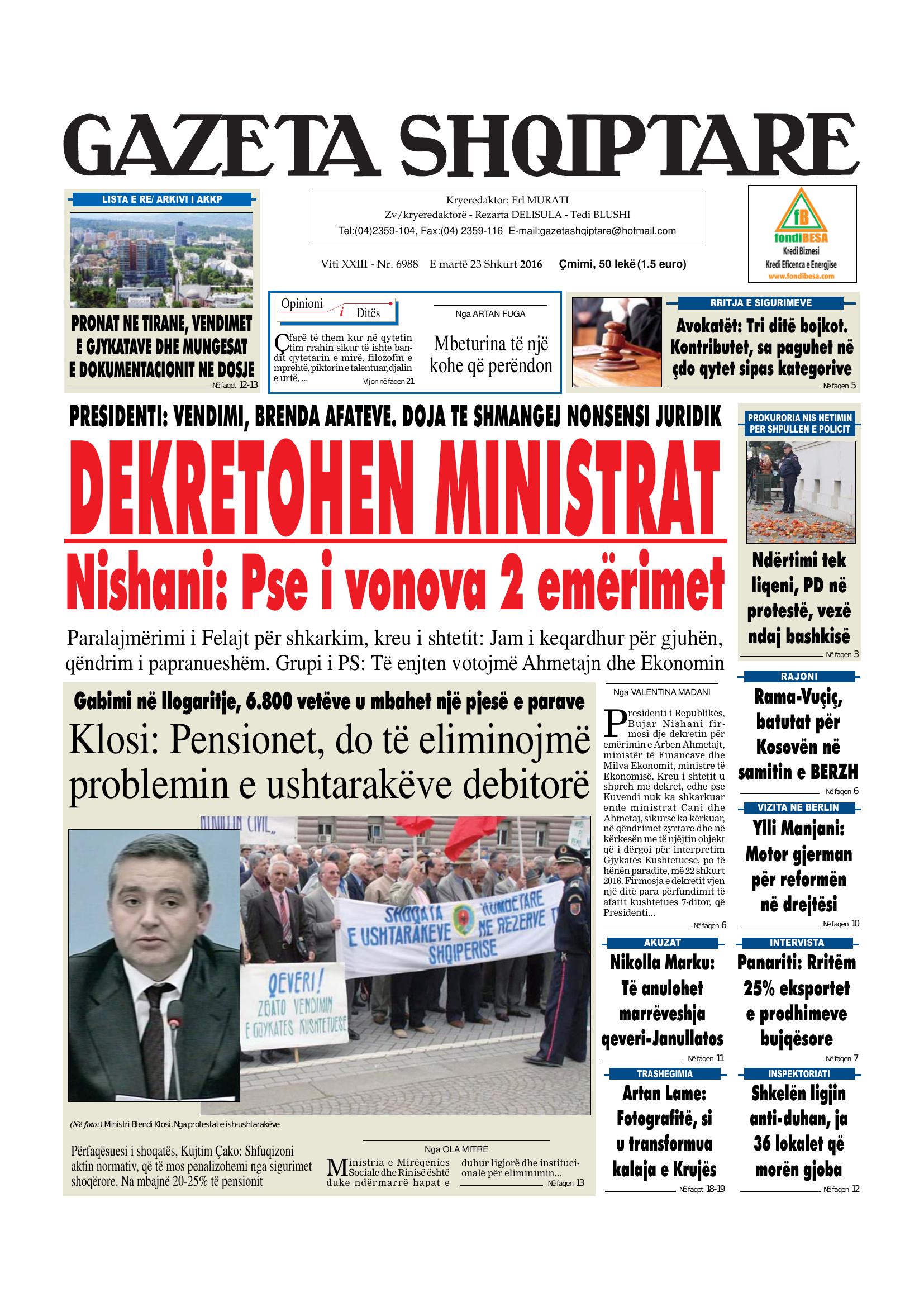 Gazeta Shqiptare 2016-02-23