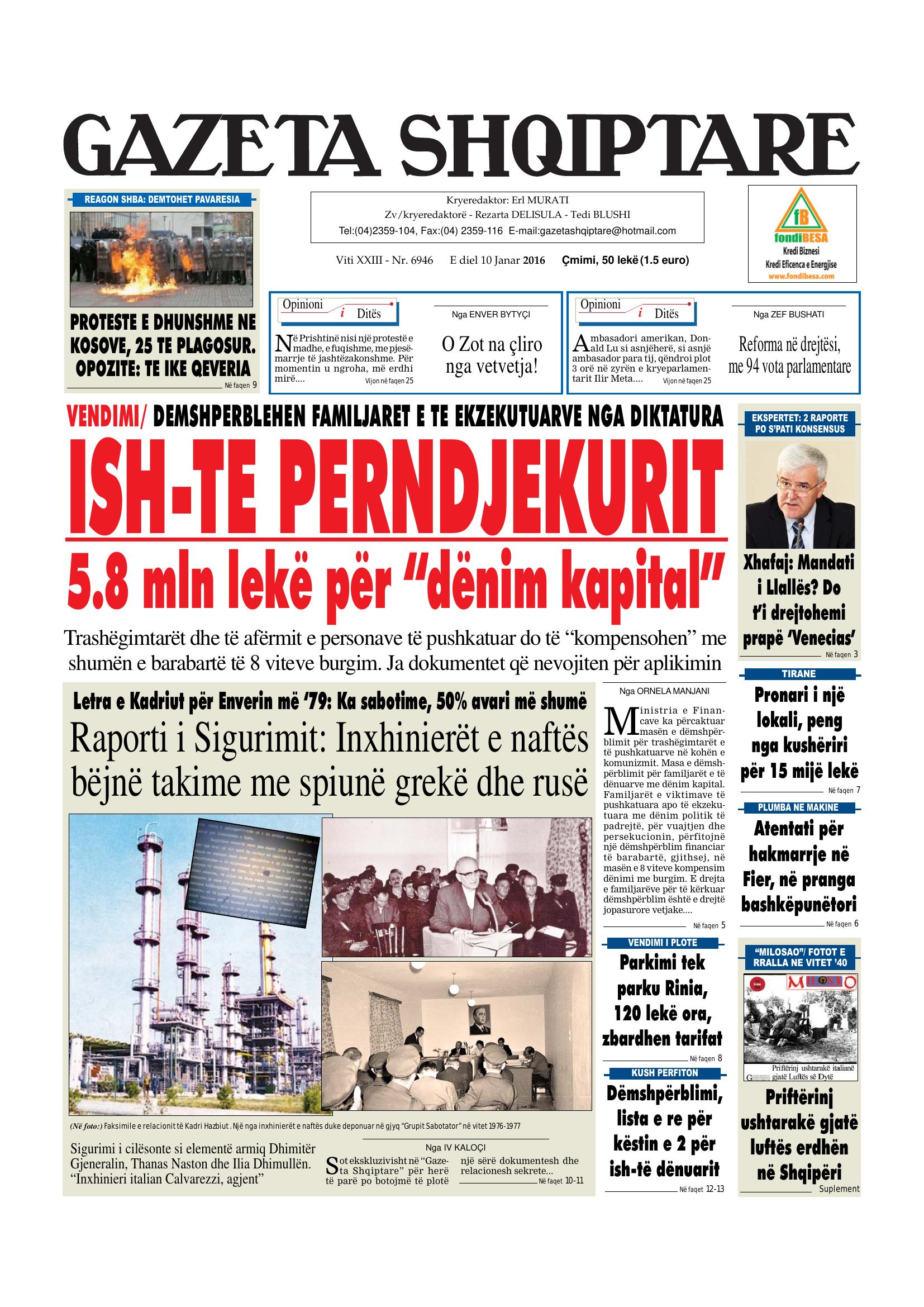 Gazeta Shqiptare 2016-01-10