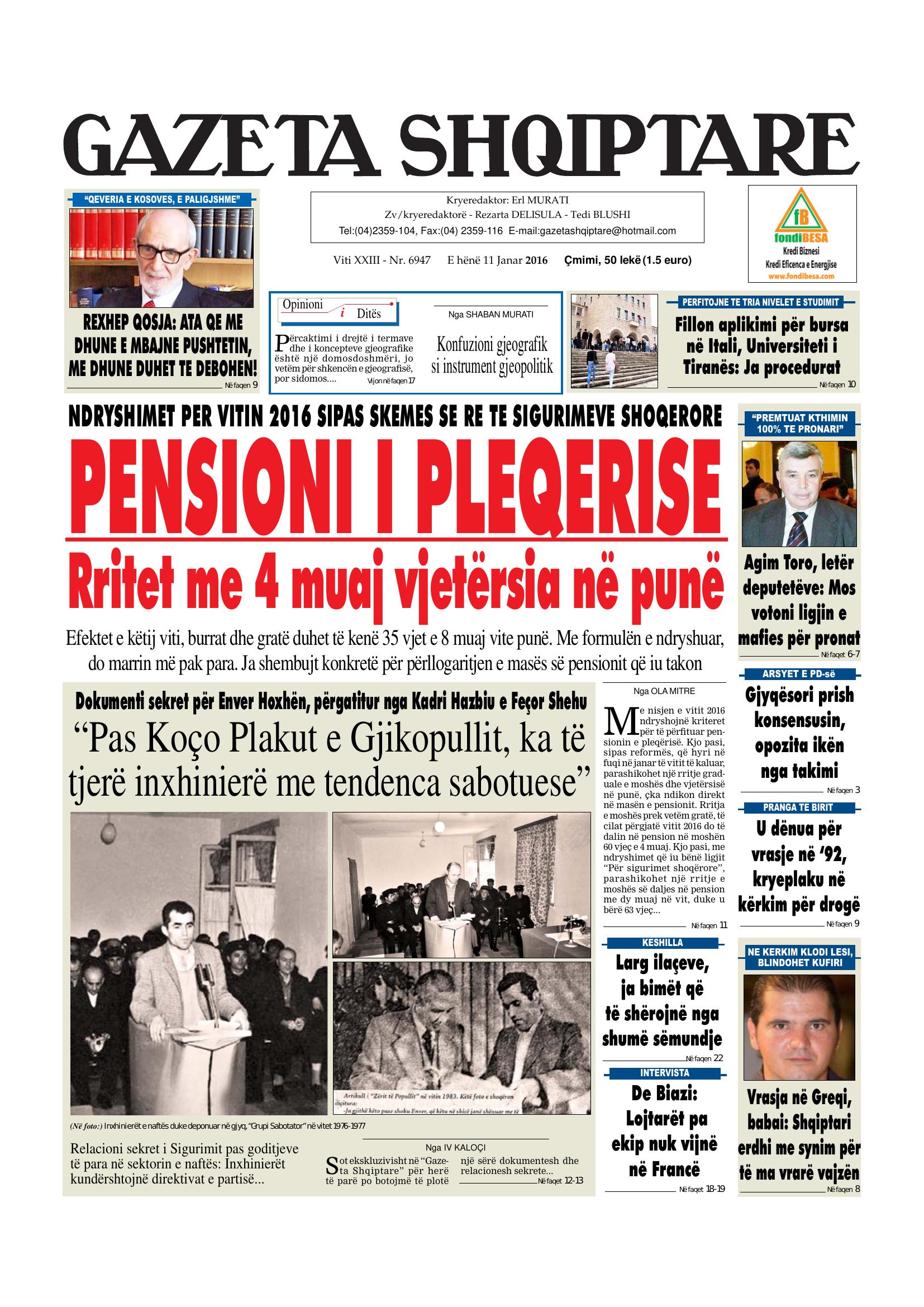 Gazeta Shqiptare 2016-01-11