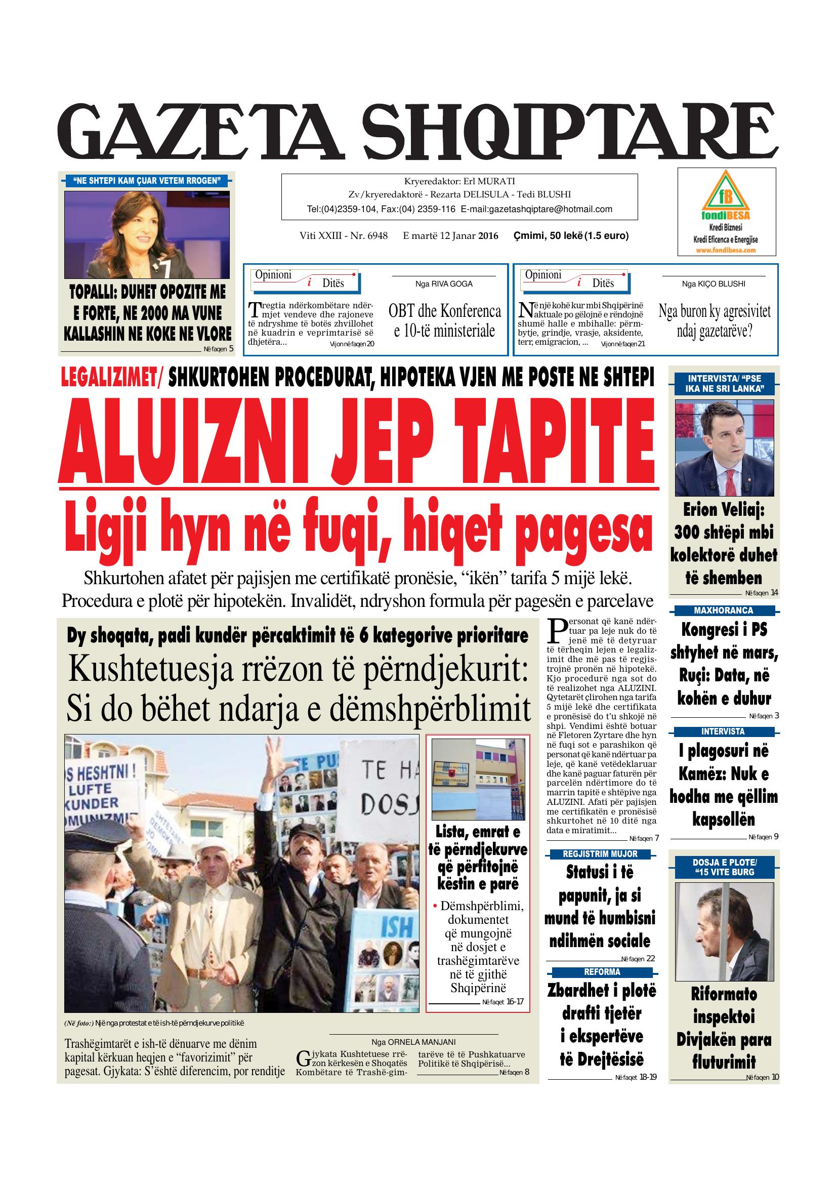Gazeta Shqiptare 2016-01-12