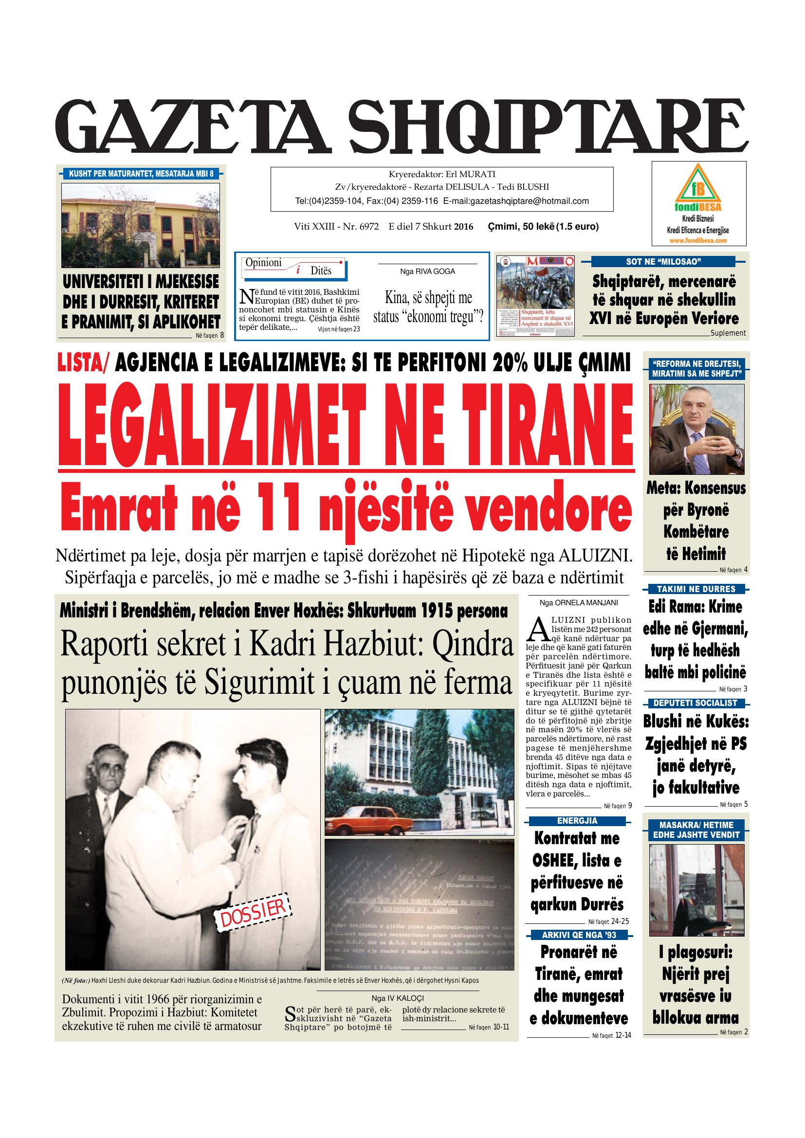 Gazeta Shqiptare 2016-02-07