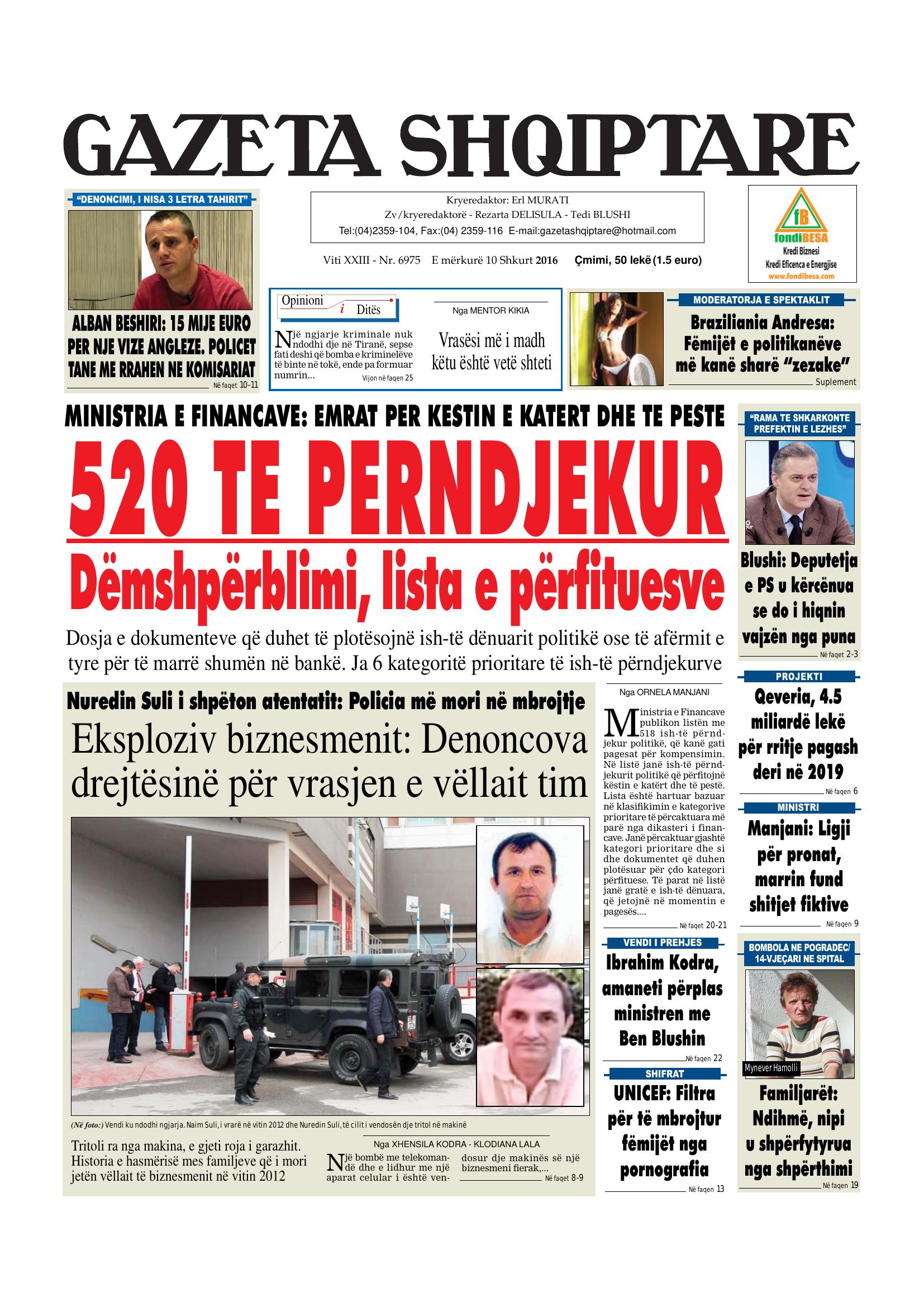 Gazeta Shqiptare 2016-02-10