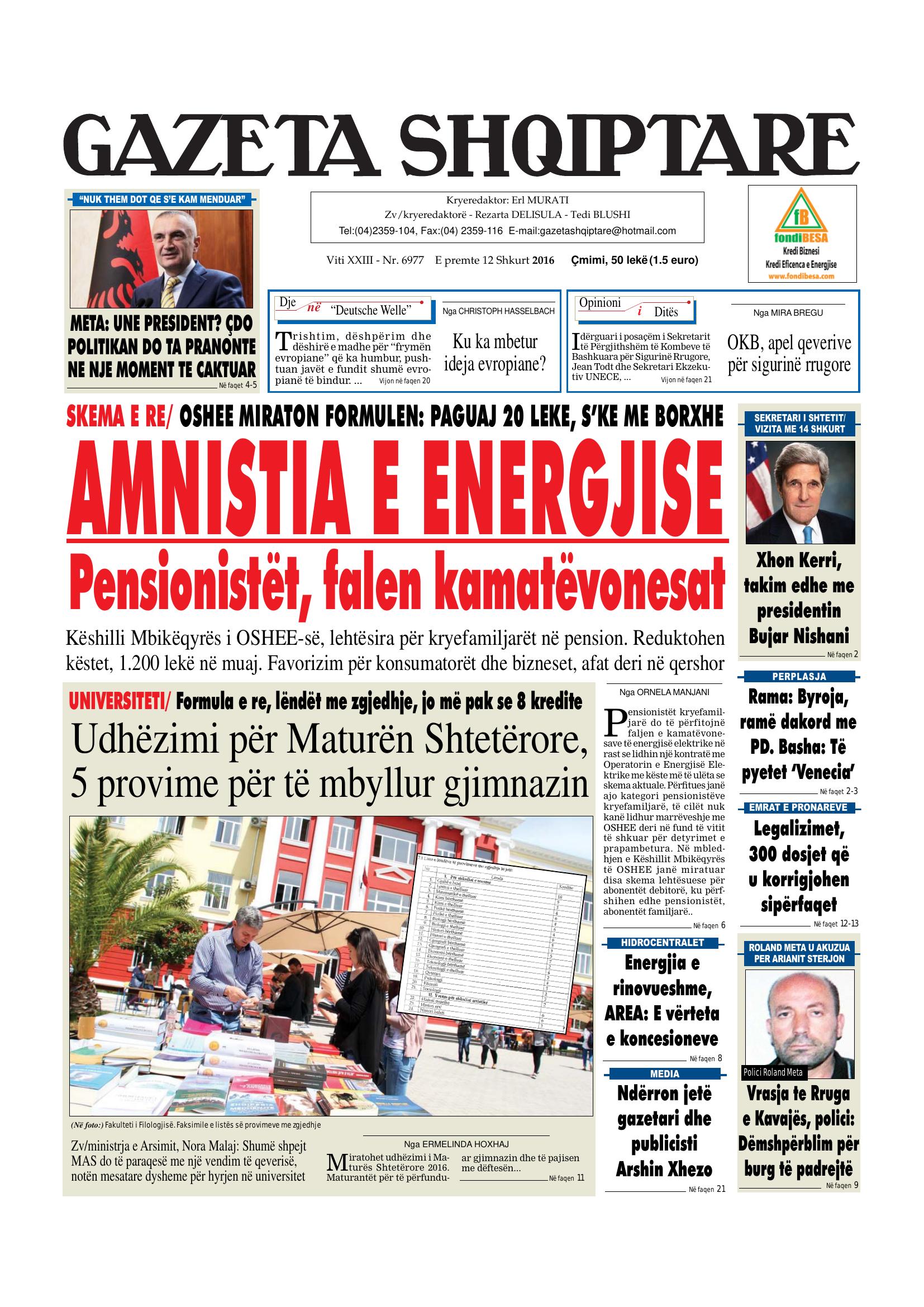 Gazeta Shqiptare 2016-02-12