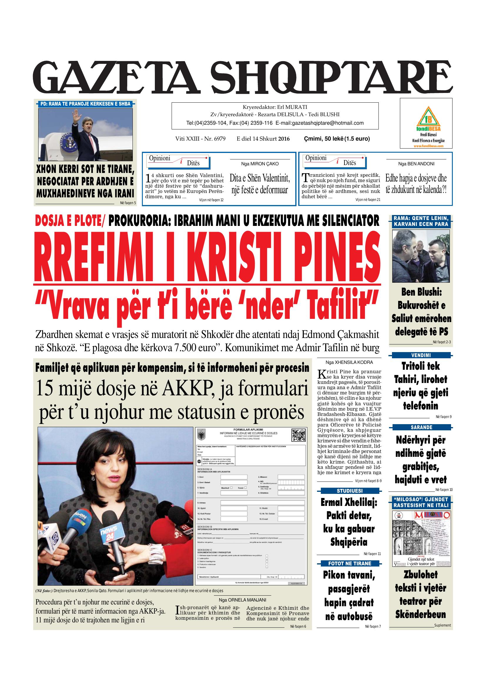 Gazeta Shqiptare 2016-02-14